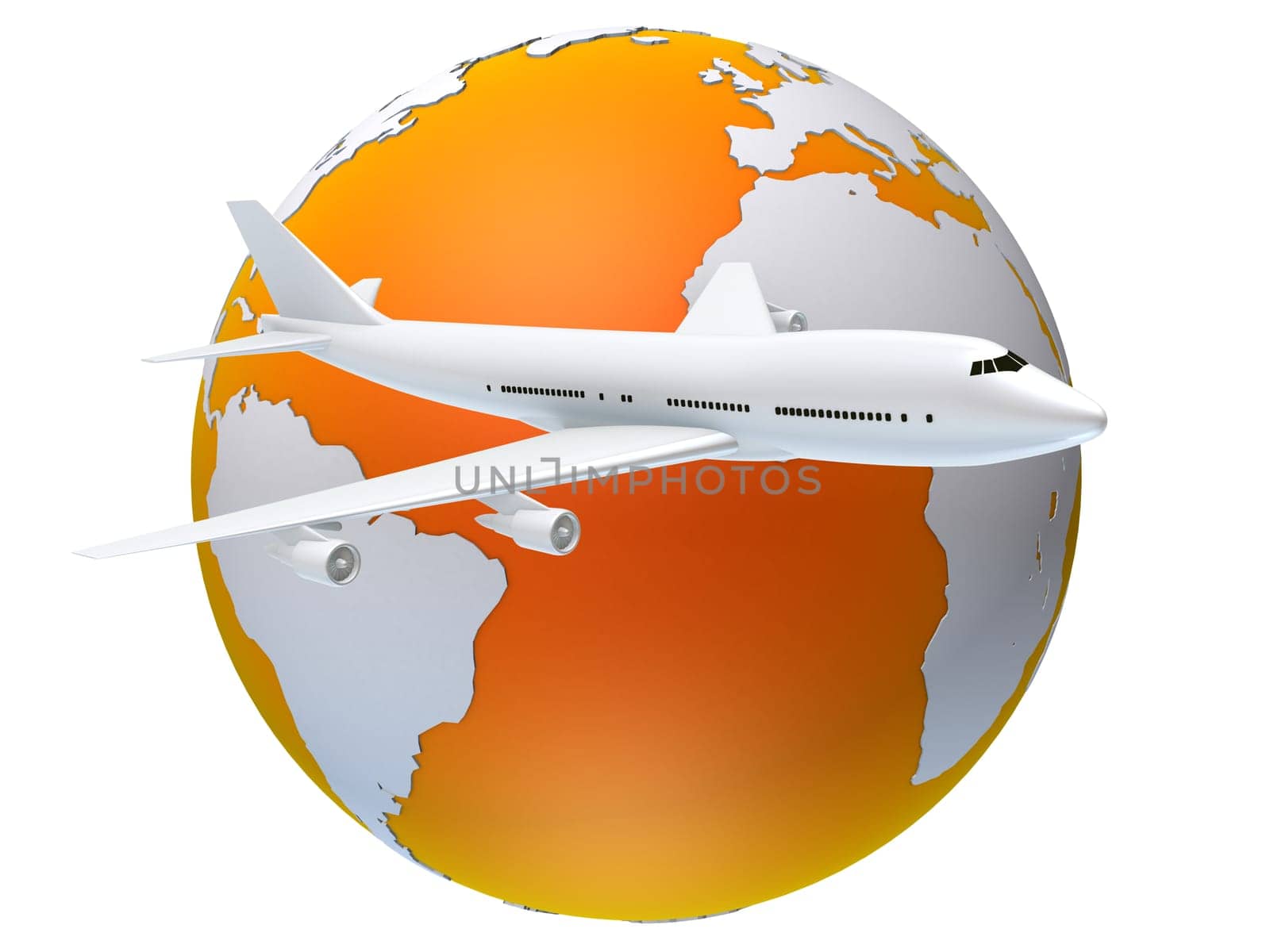 3d rendered illustration of a globe and a plane