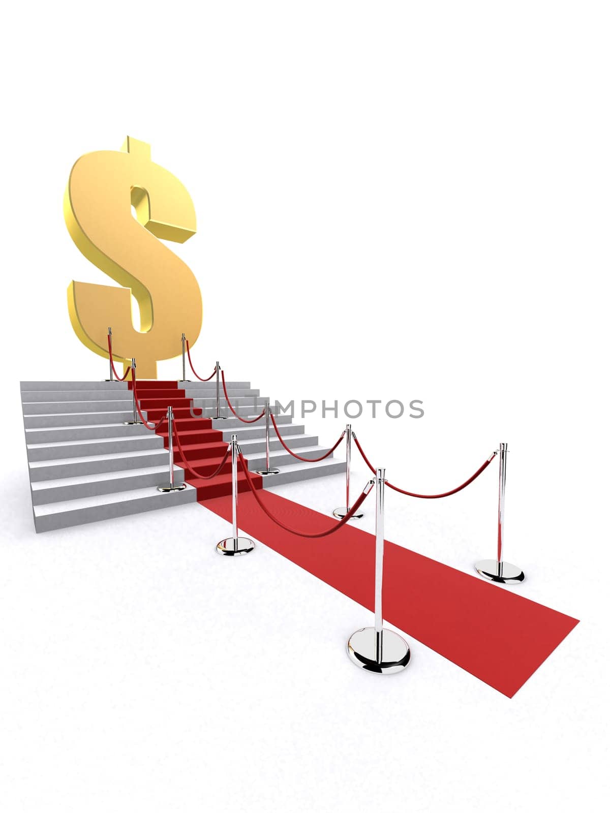 3d rendered illustration of a red carpet with a dollar sign