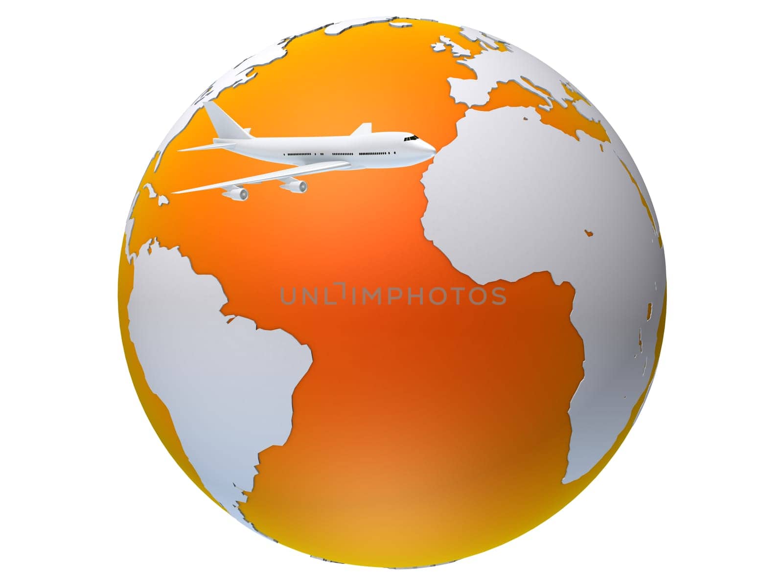 3d rendered illustration of a globe and a plane