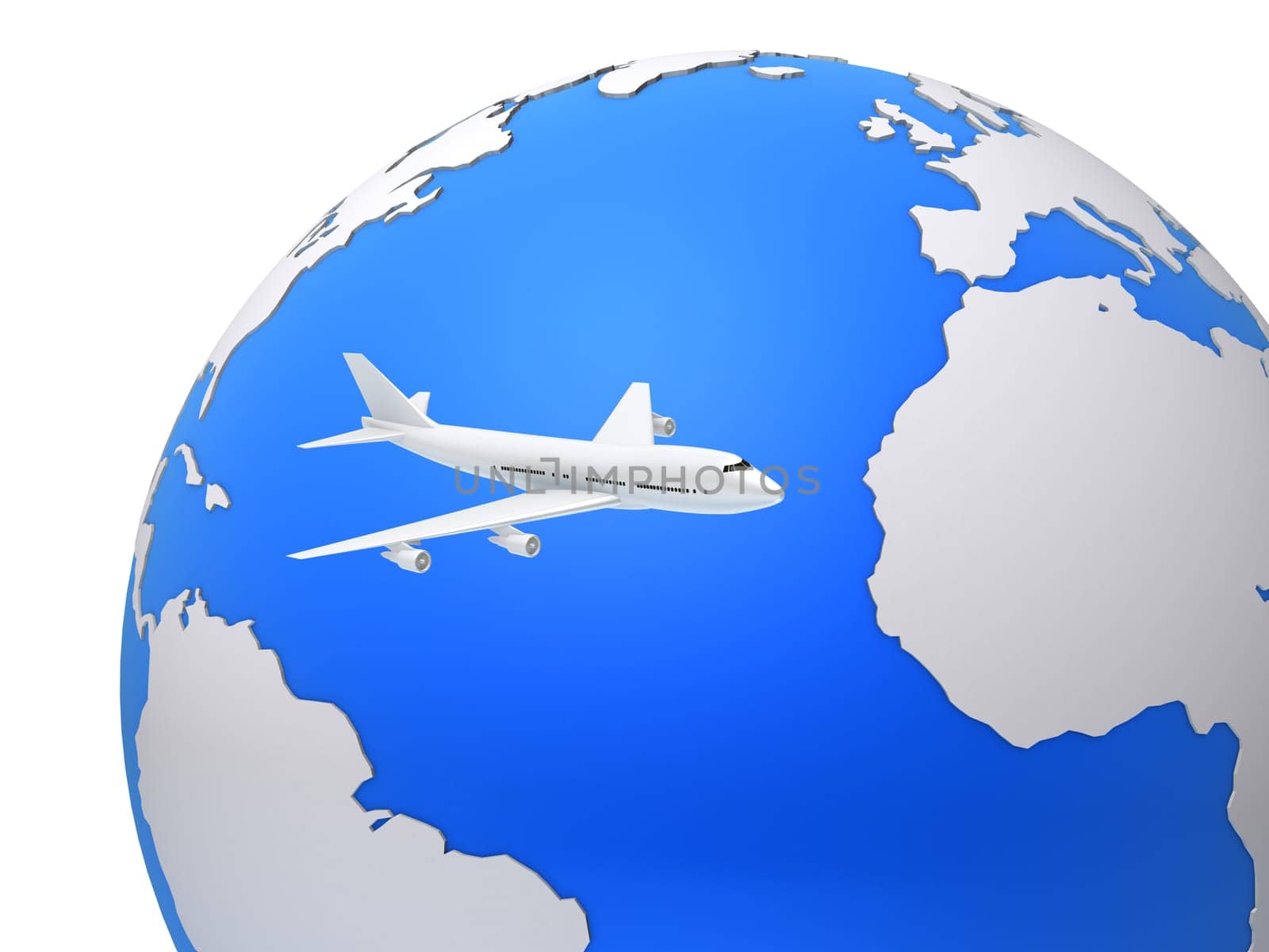 3d rendered illustration of a globe and a plane