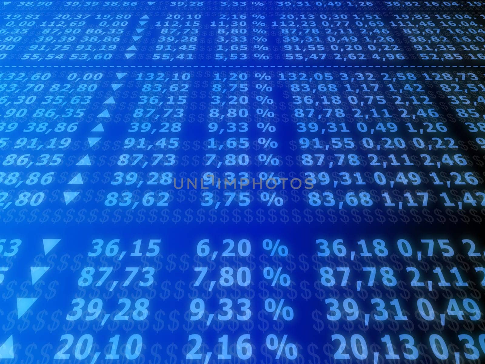 3d rendered illustration of a board with stock numbers
