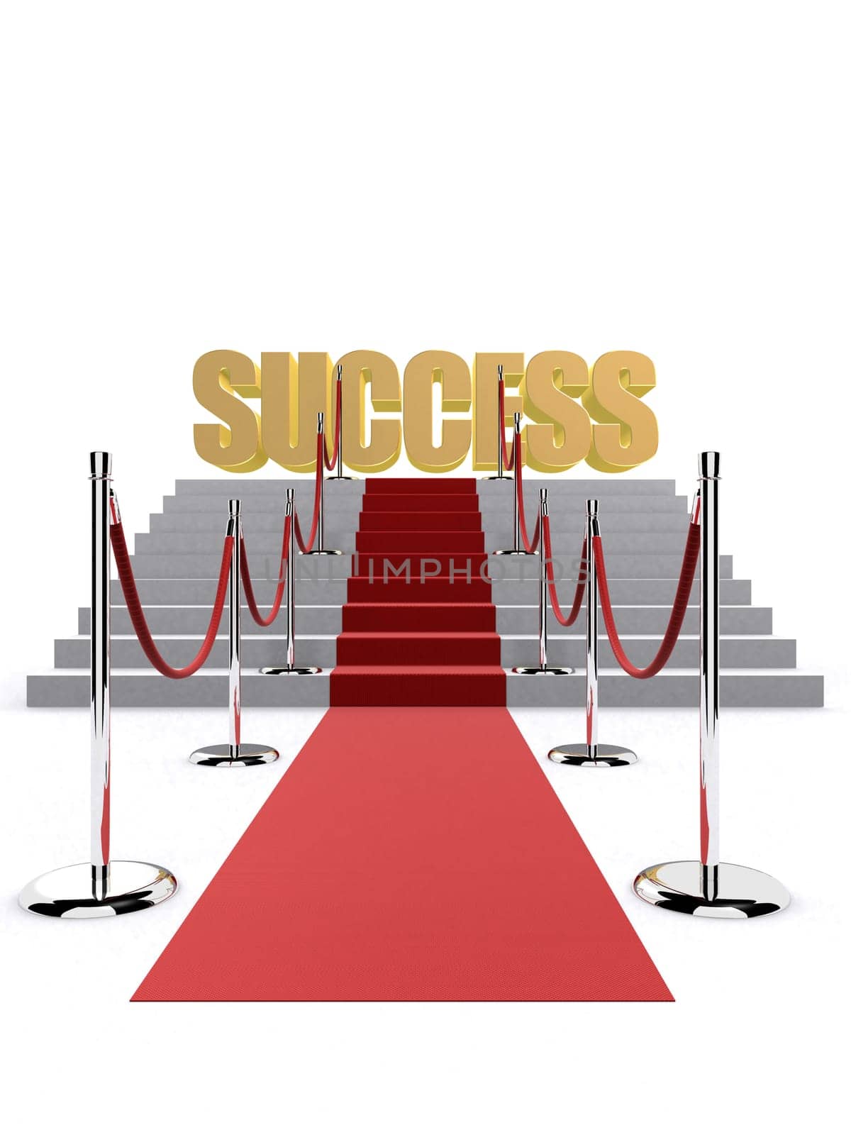 3d rendered illustration of a stair with a red carpet and the golden letters success