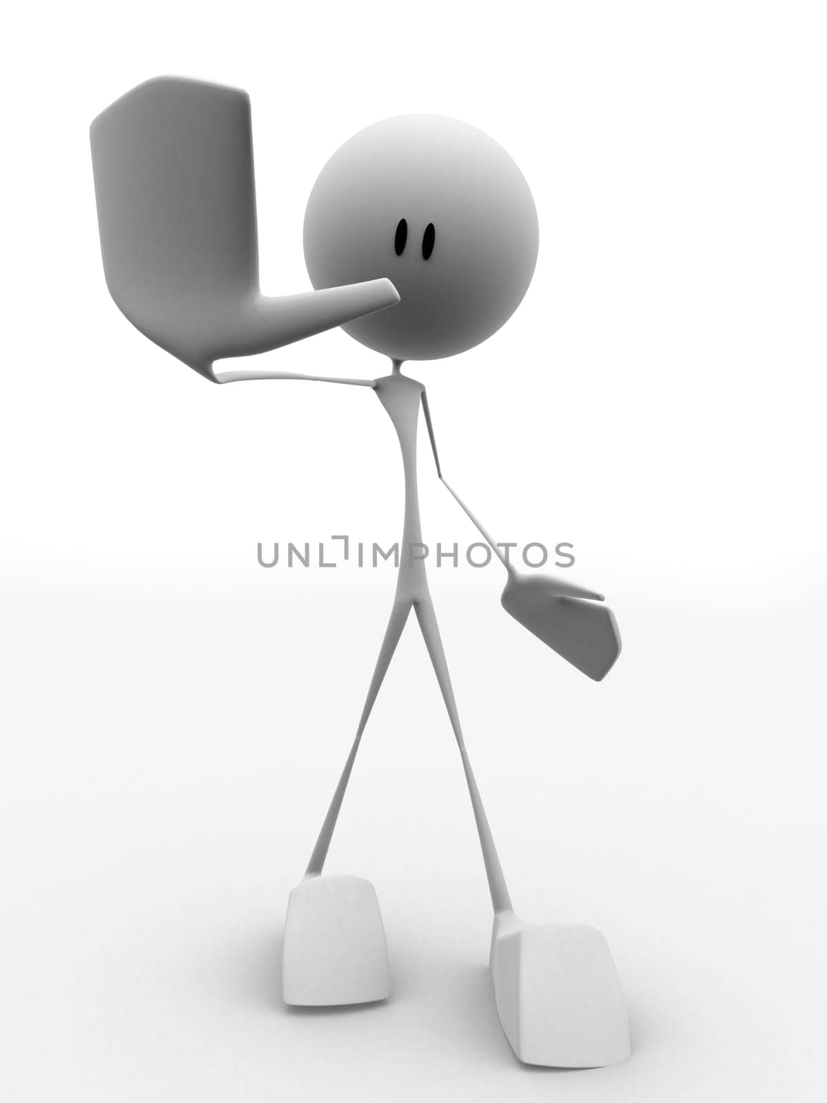 3d rendered illustration of a little character with raising hand