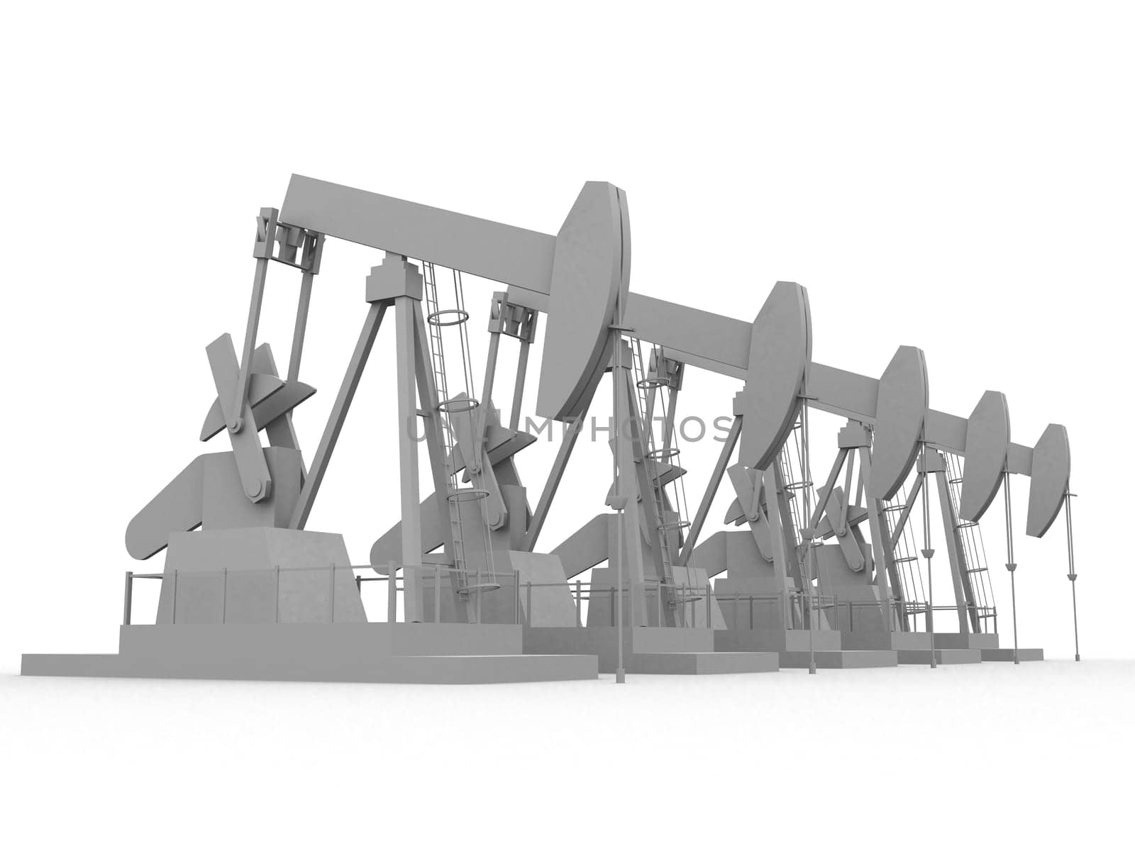 3d rendered black/white illustration of some oil pumps