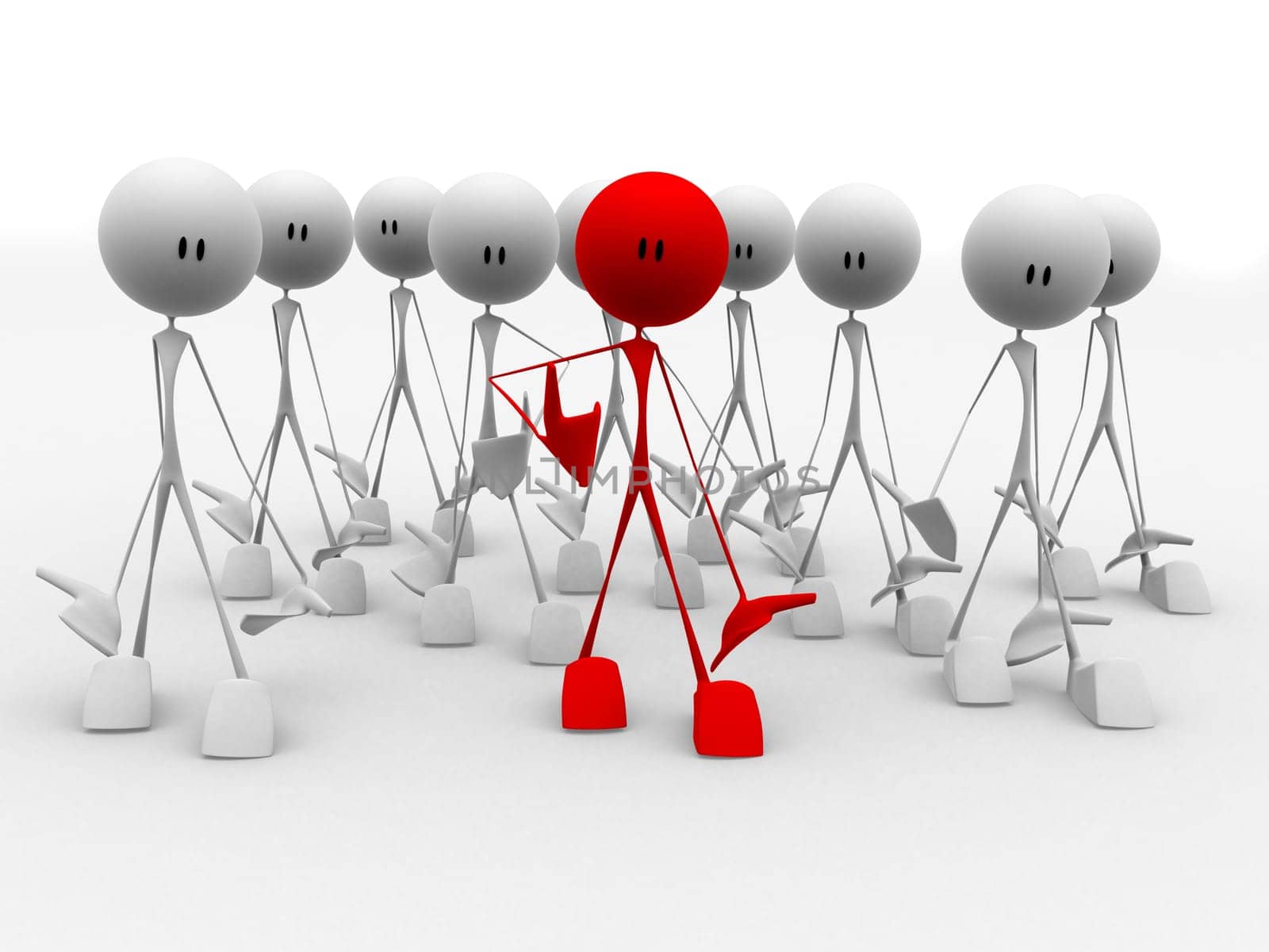 3d rendered illustration of a red and some white little characters
