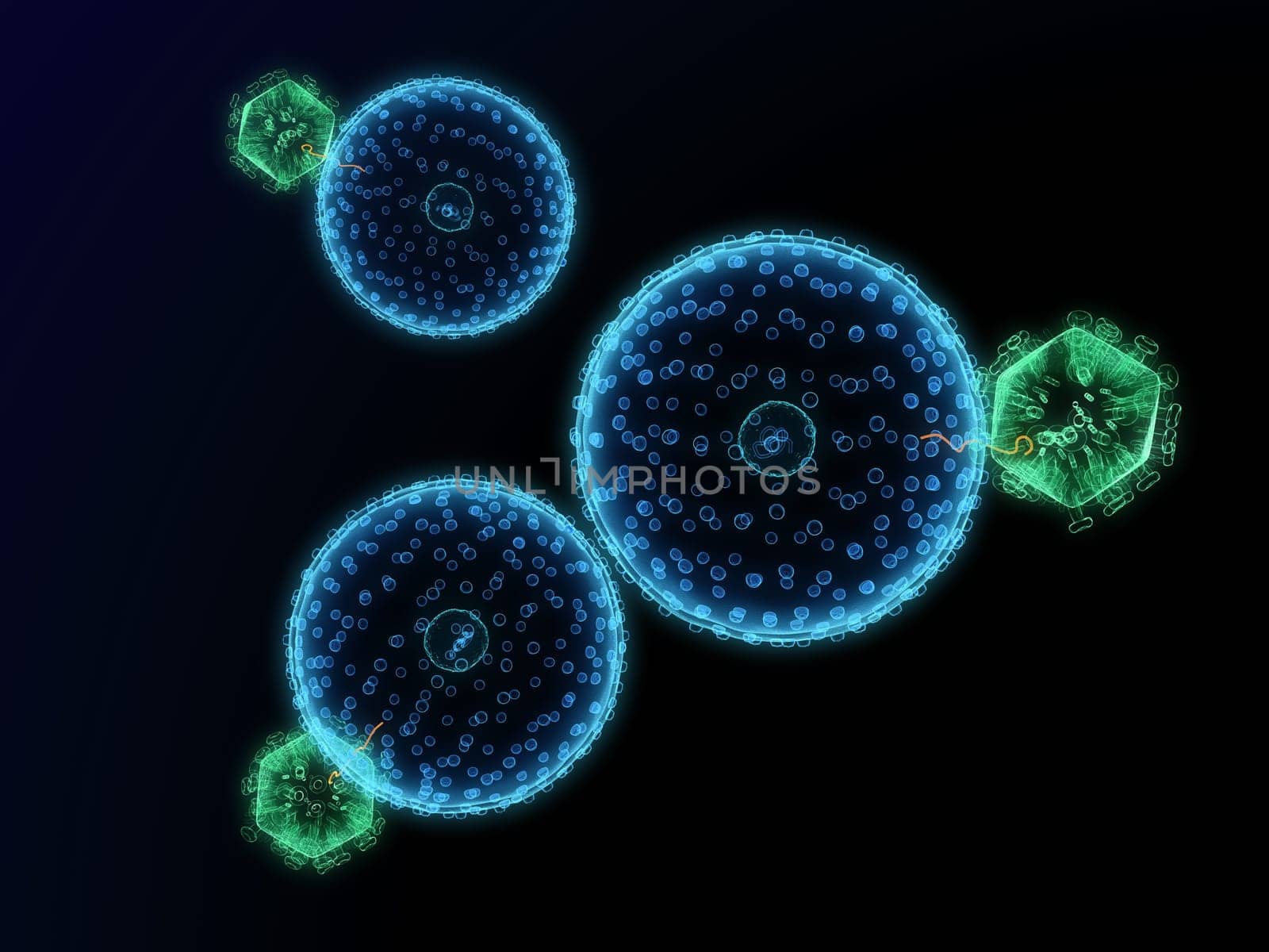 3d rendered illustration of hiv viruses attacking cells
