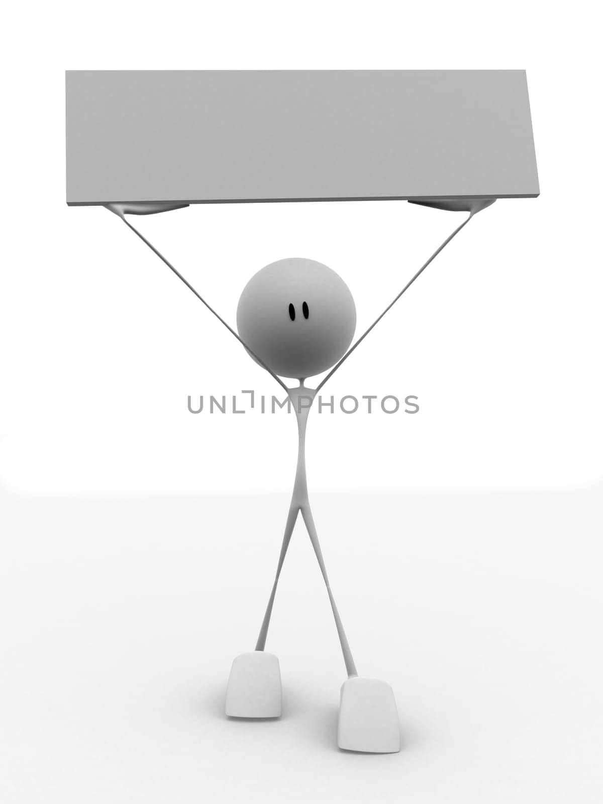 3d rendered illustration of a little character with a blank sign