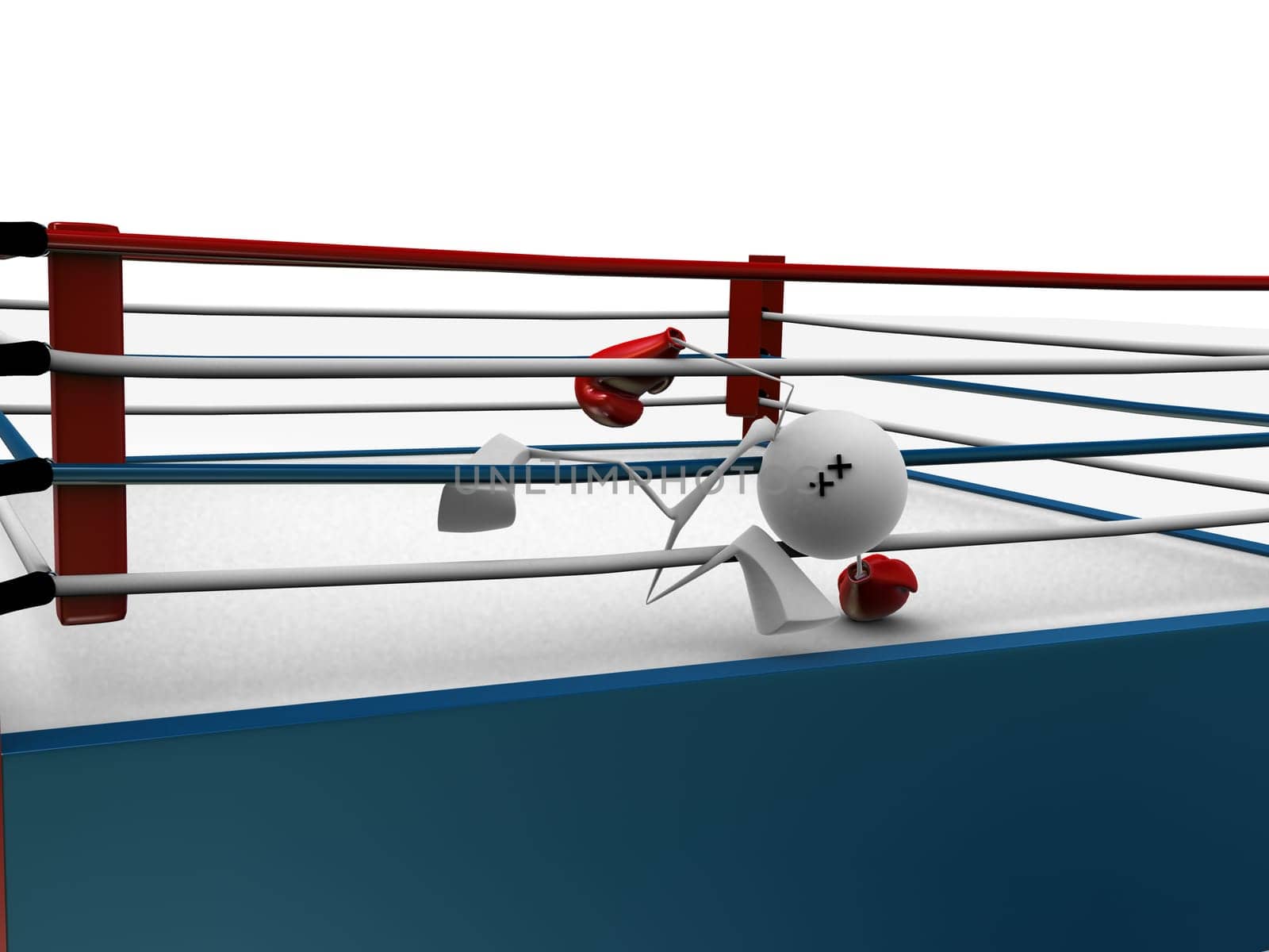 3d rendered illustration of a little character in a boxing arena