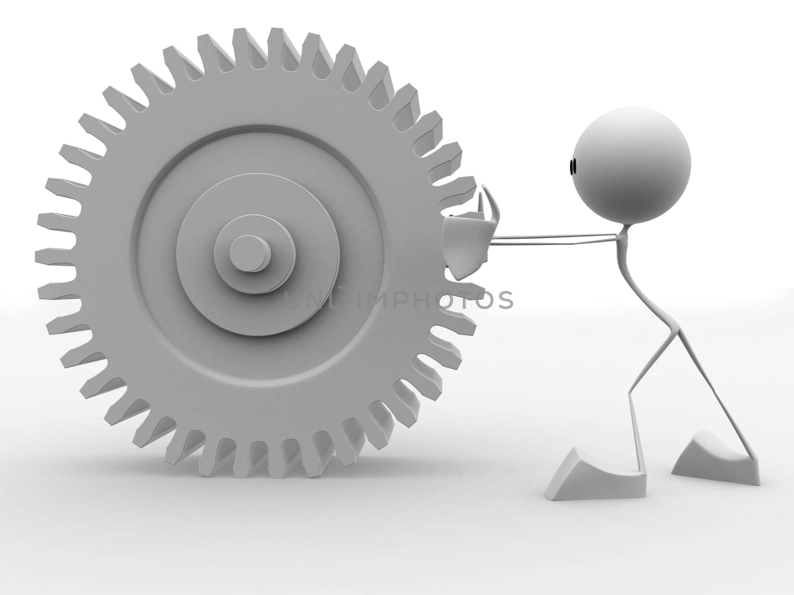 3d rendered illustration of a little character turning a gear