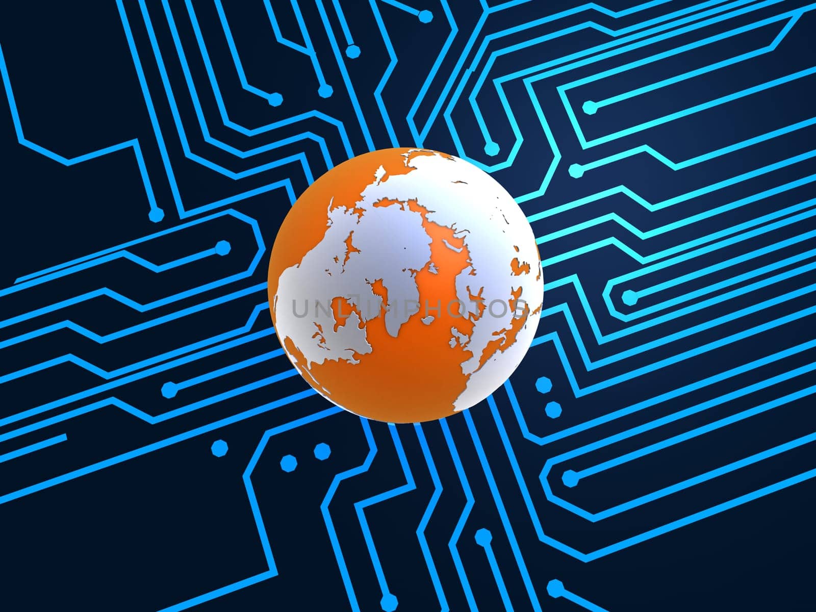 3d rendered illustration of a chip and a globe