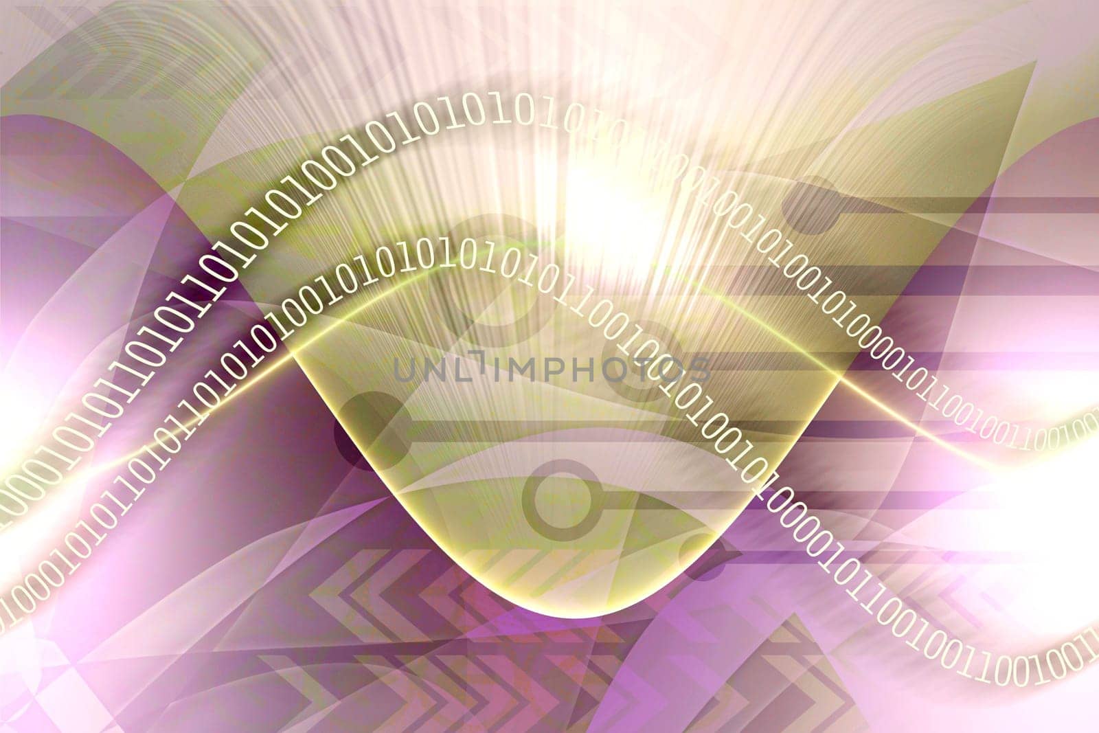 Computer technology elements with binary data leaks - colorful background