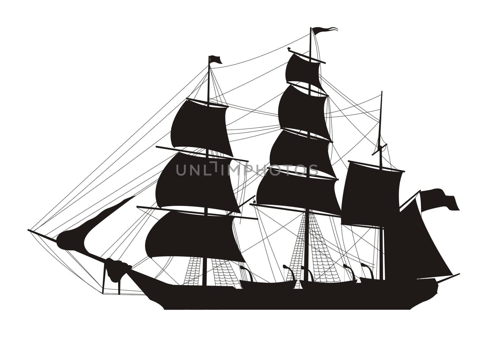 Sailing ship silhouette - vector illustration