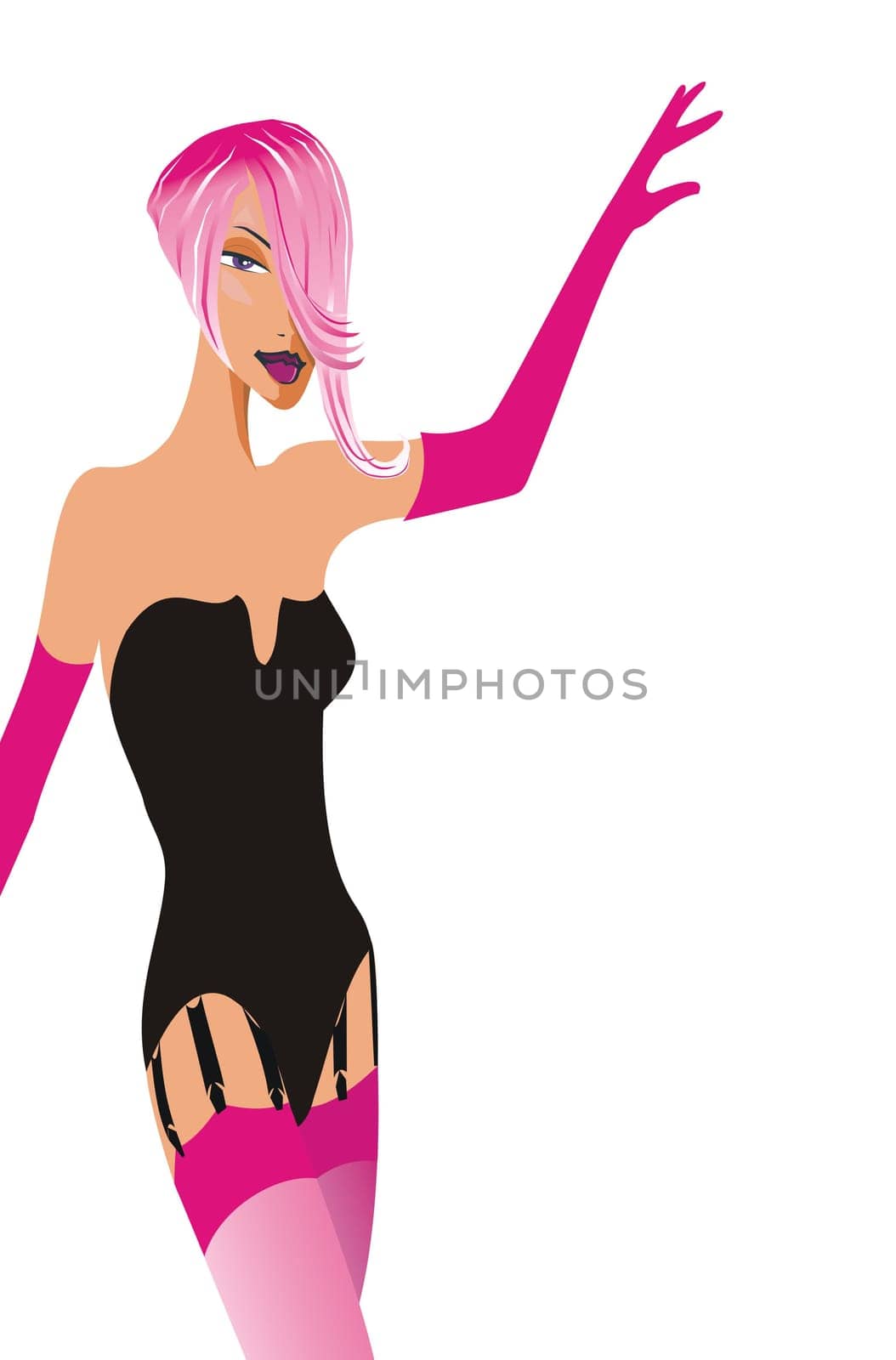 Illustration of retro pink girl wearing lingerie