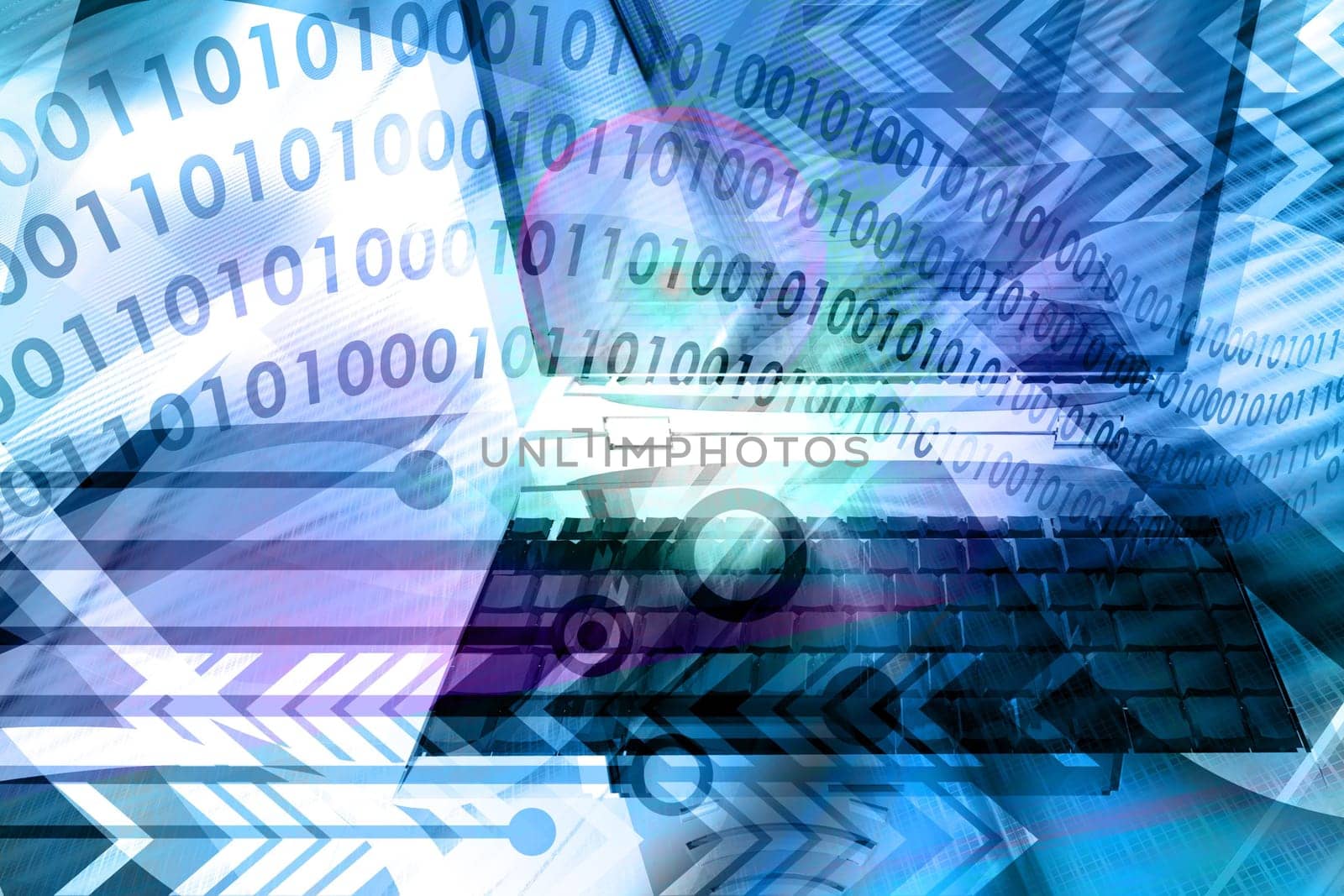 IT technology business - computer with abstract design elements in techno background