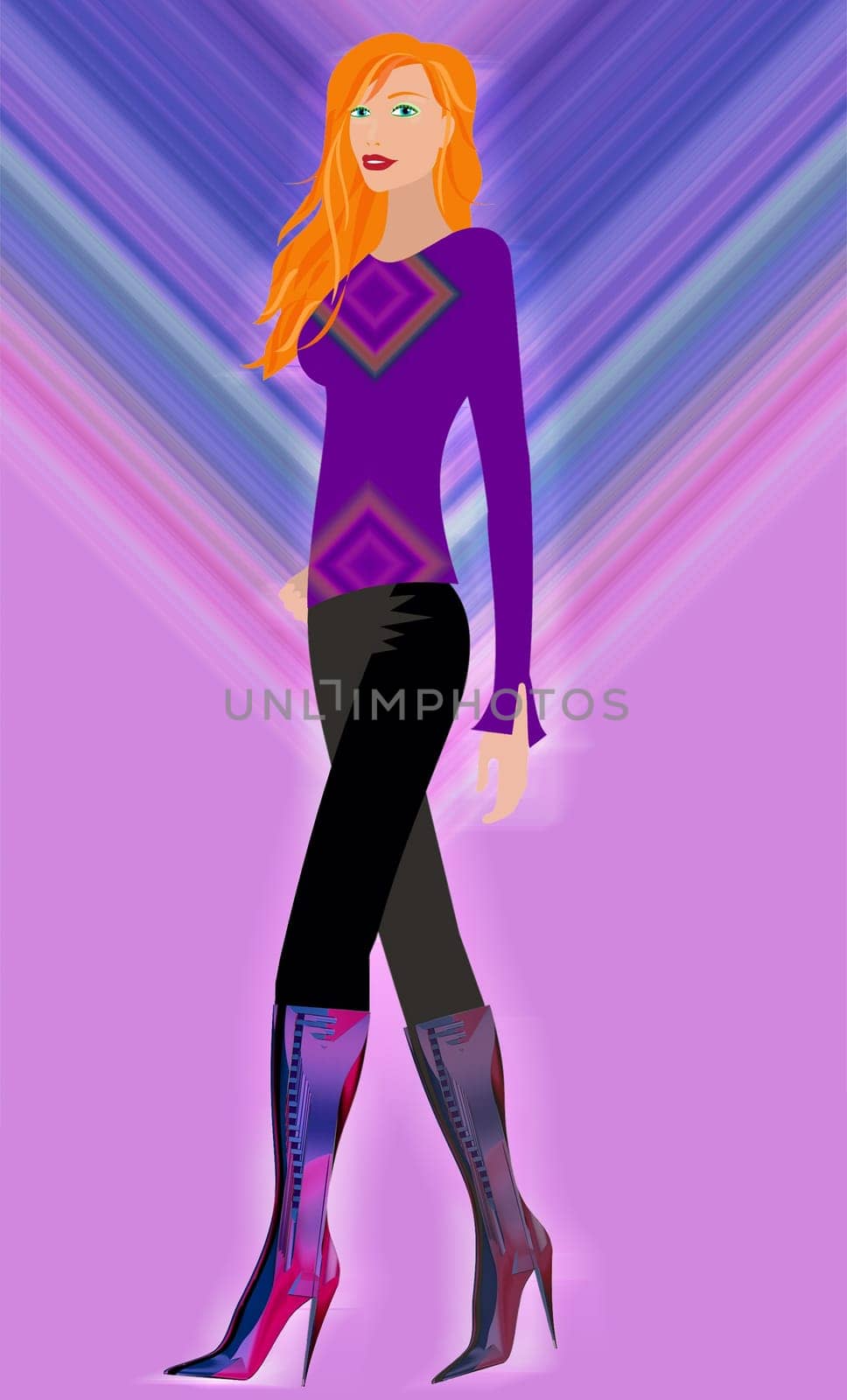Illustration of a pretty brunette woman