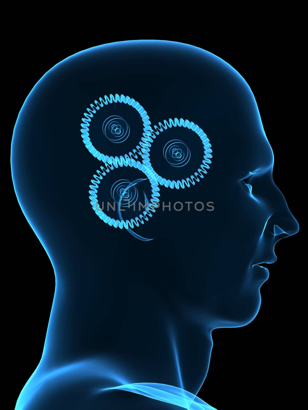 3d rendered illustration of a human head with gears