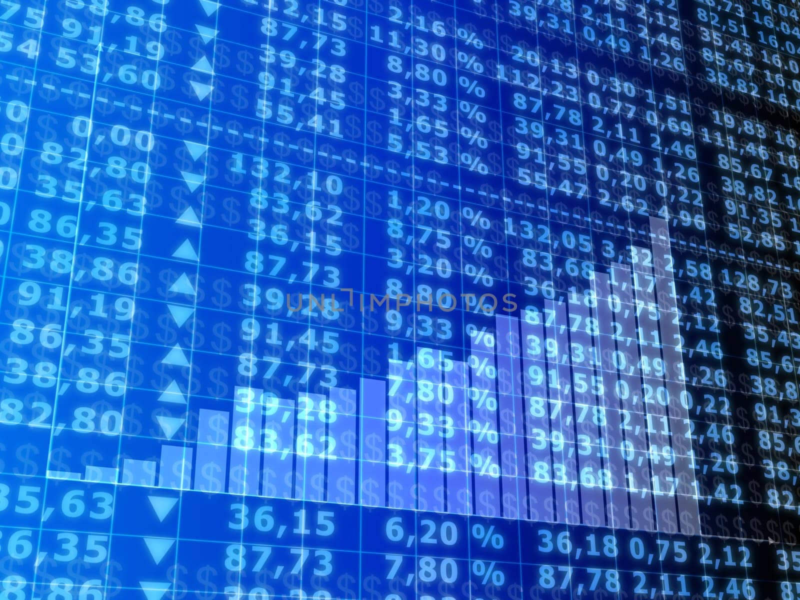 3d rendered illustration of a board with stock numbers