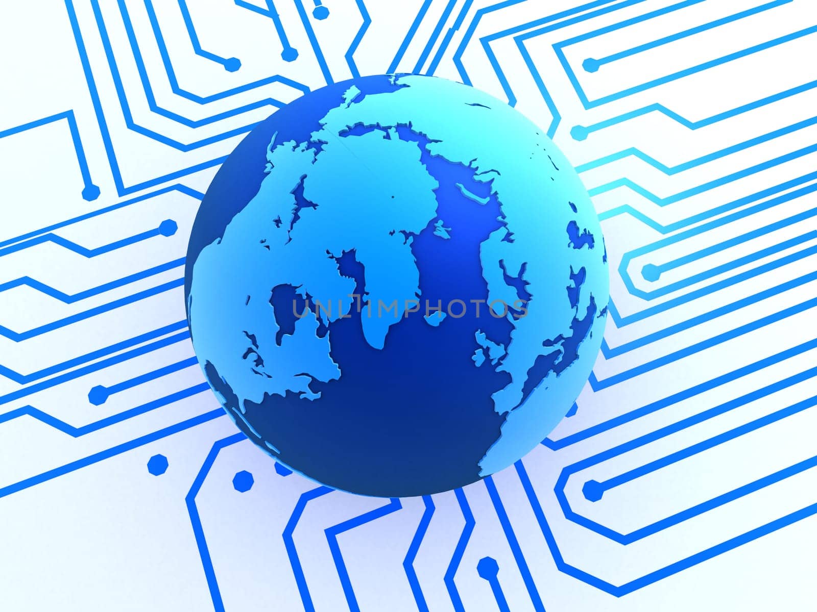 3d rendered illustration of a chip and a globe