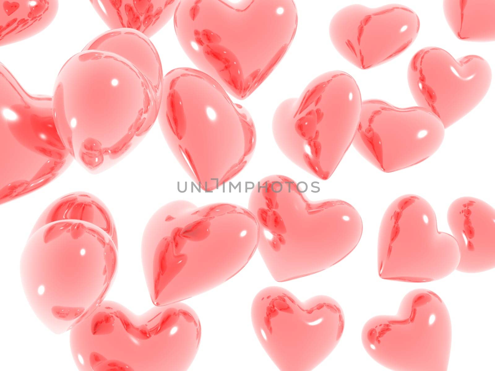 3d rendered illustration of many falling red hearts