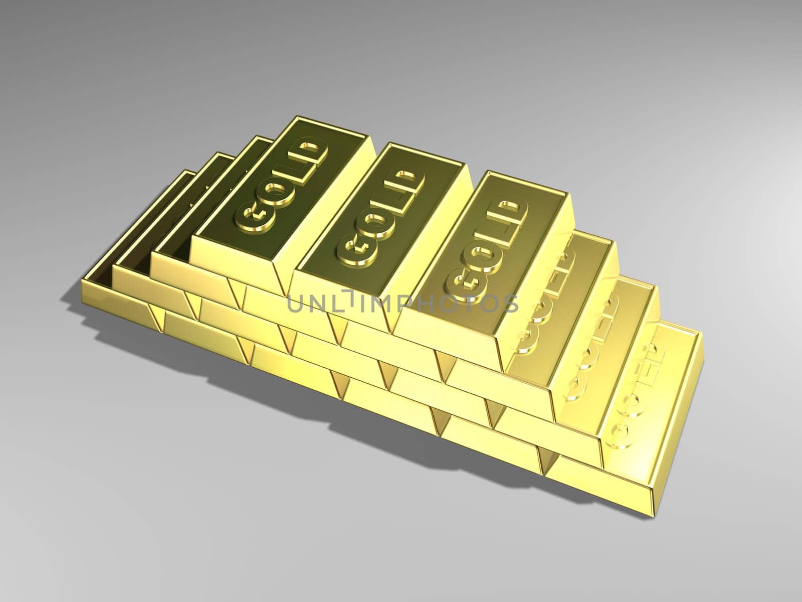 3d rendered illustration from a stair of gold bars