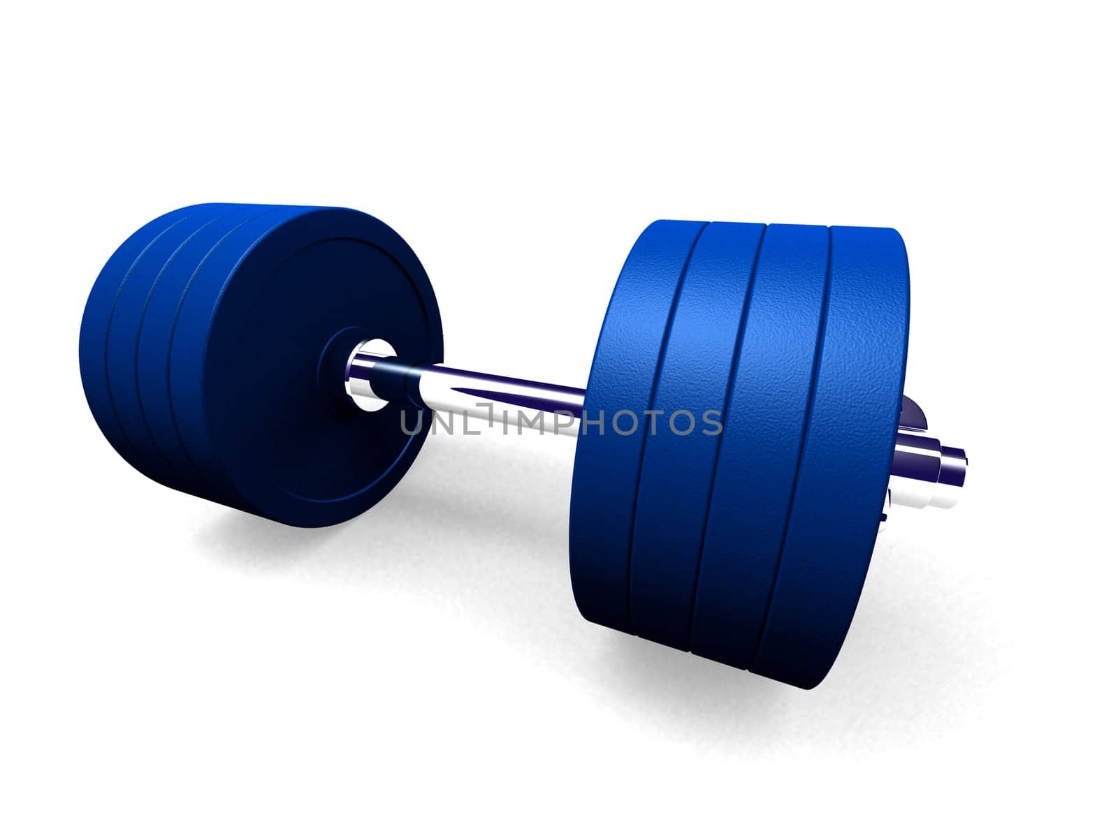 3d rendered illustration of one blue barbell with weights