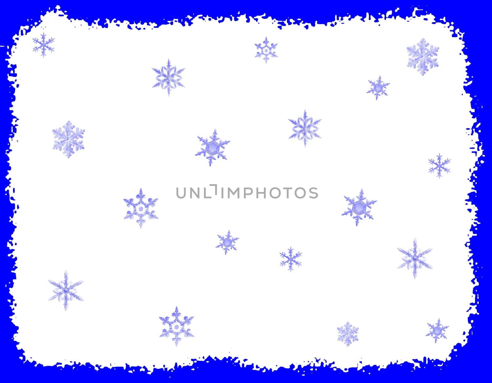 A bold blue frame with blue snowflakes inside.