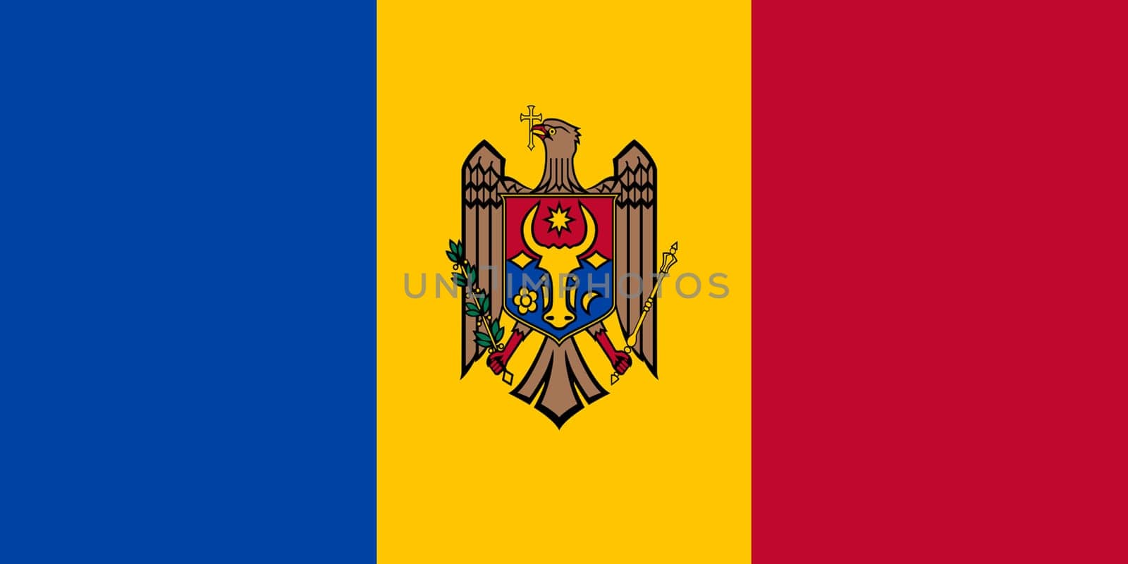 A Moldova flag background illustration blue yellow red crest