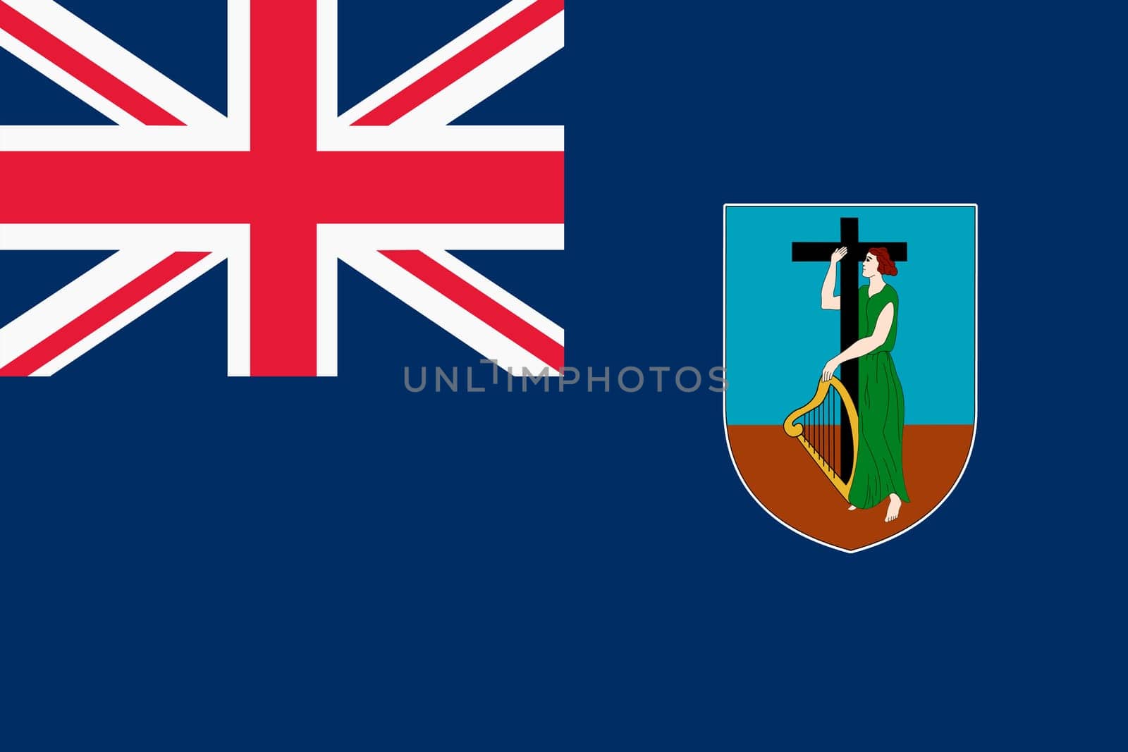 A Montserrat flag background illustration blue union jack crest