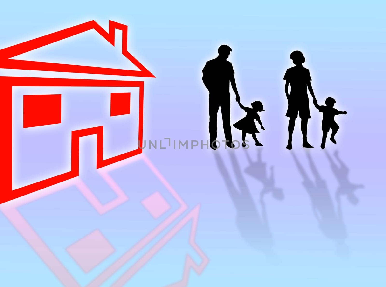 Family silhouette with their house for sale
