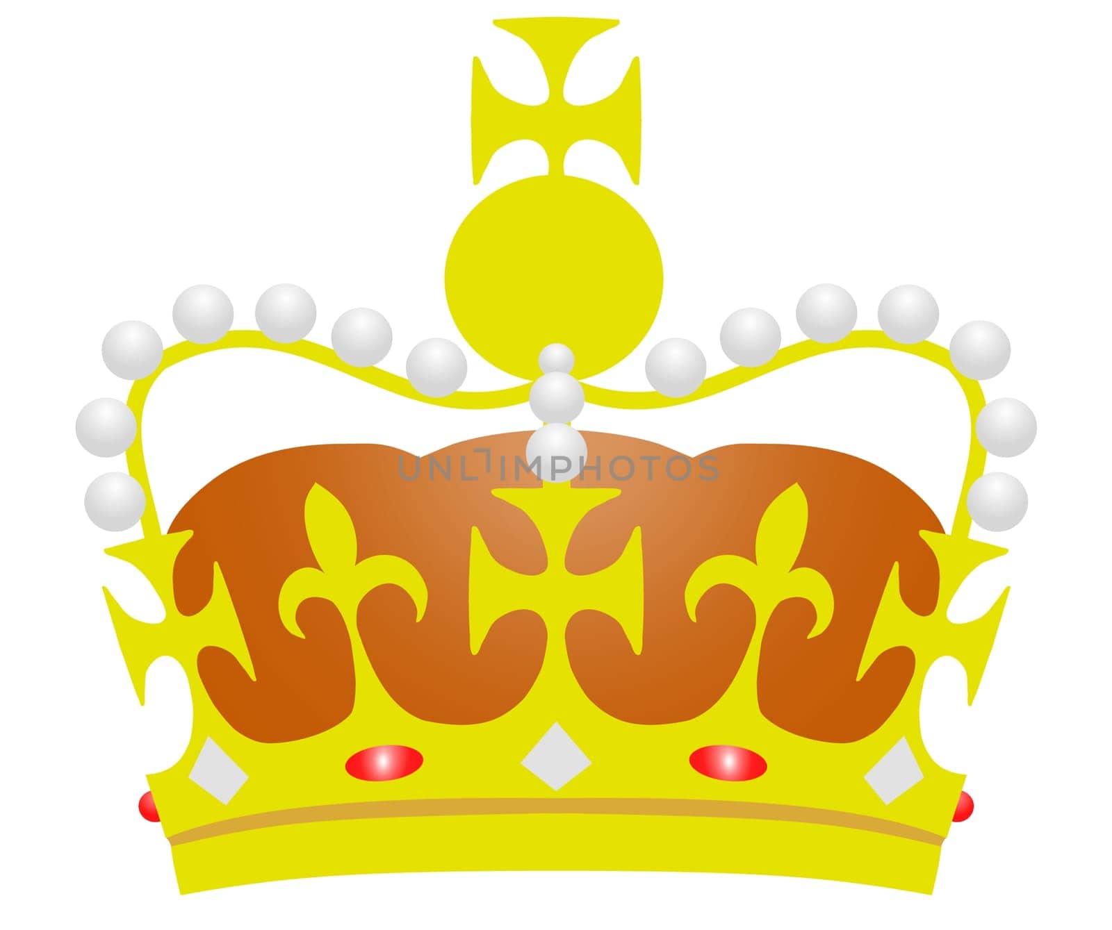 Illustrated golden Crown decorated with pearls and jewels