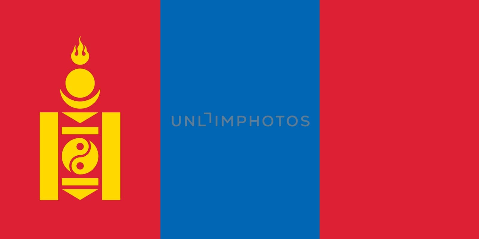 A Mongolia flag background illustration red blue yellow crest