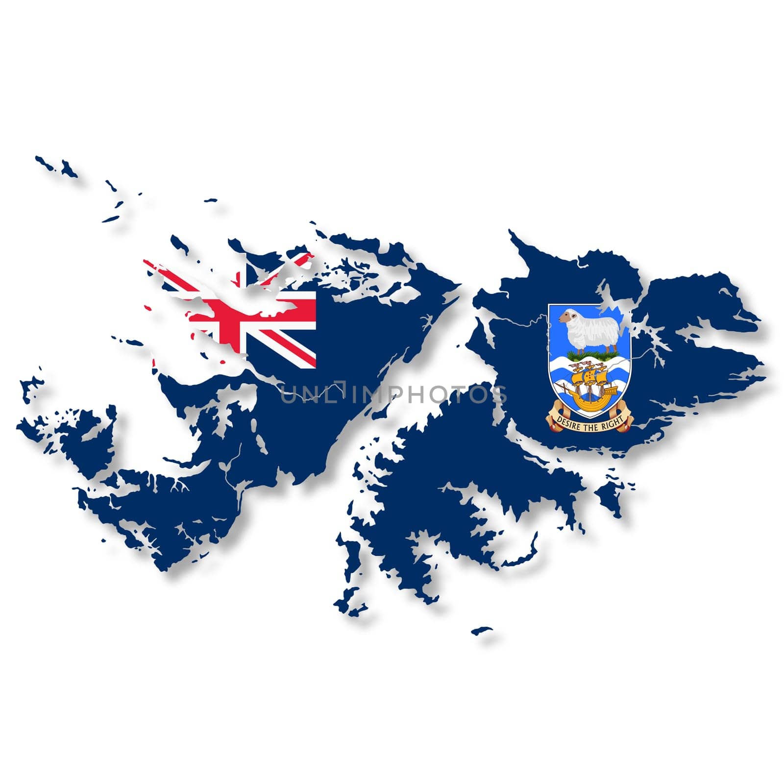 A Falkland Islands map on white background with clipping path to remove shadow 3d illustration