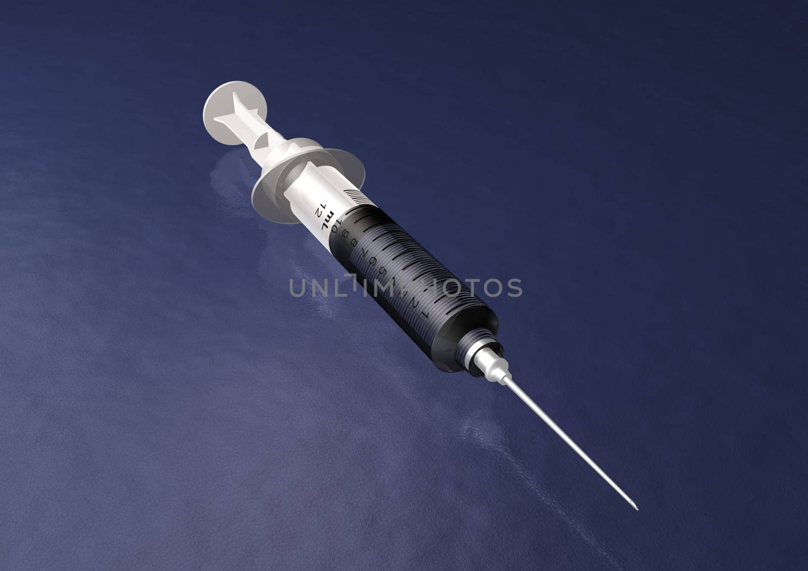 Illustration of a Syringe on a blue textured background with a slight reflection