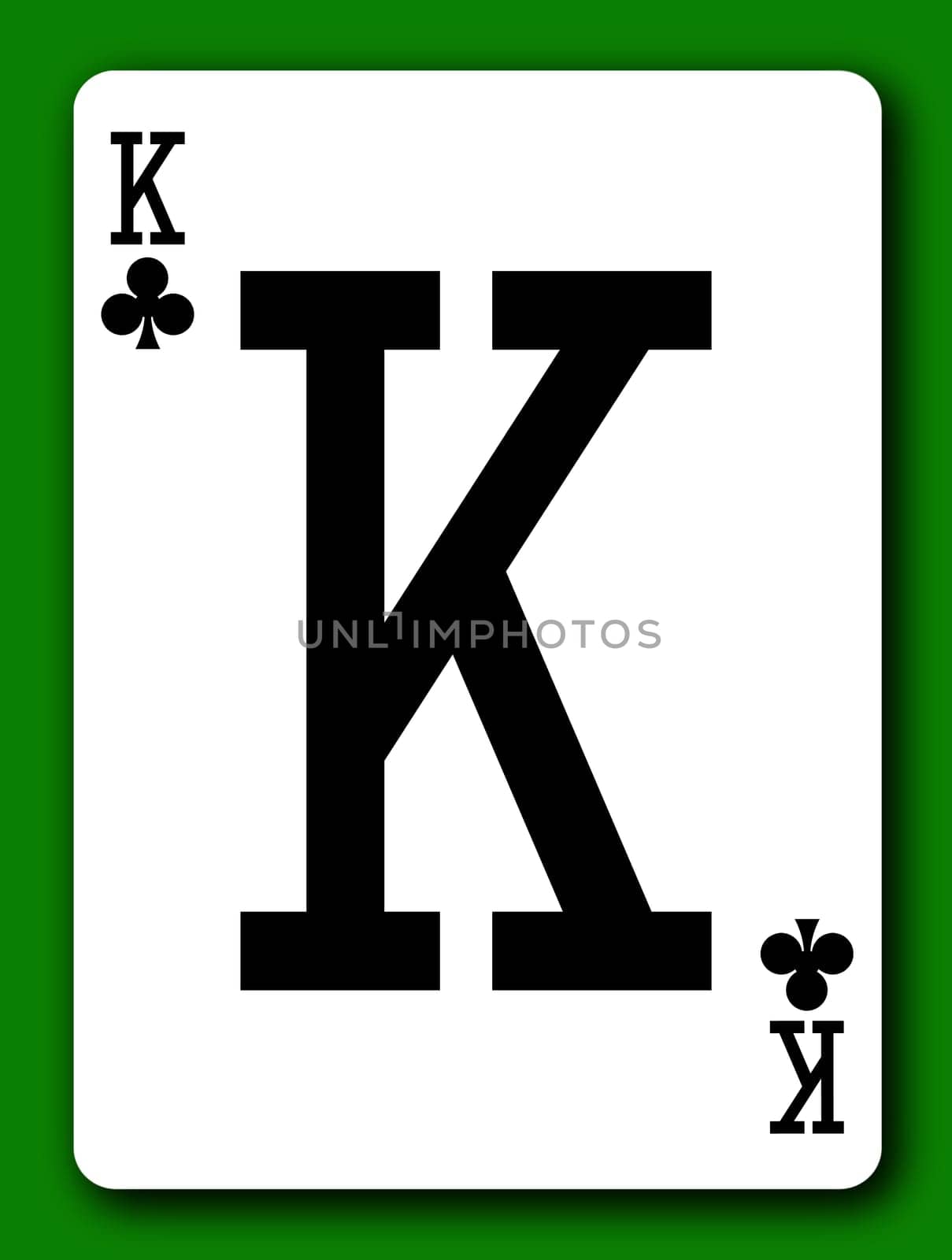 King of Clubs playing card with clipping path to remove background and shadow
