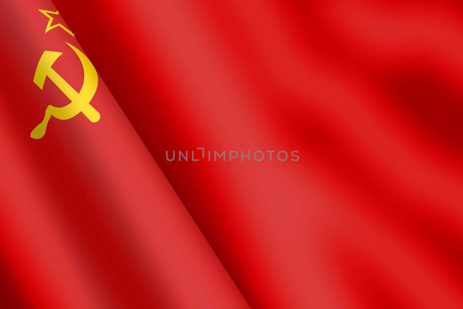 A Union of Soviet Socialsist Republics USSR CCCP waving flag 3d illustration hammer and sickle