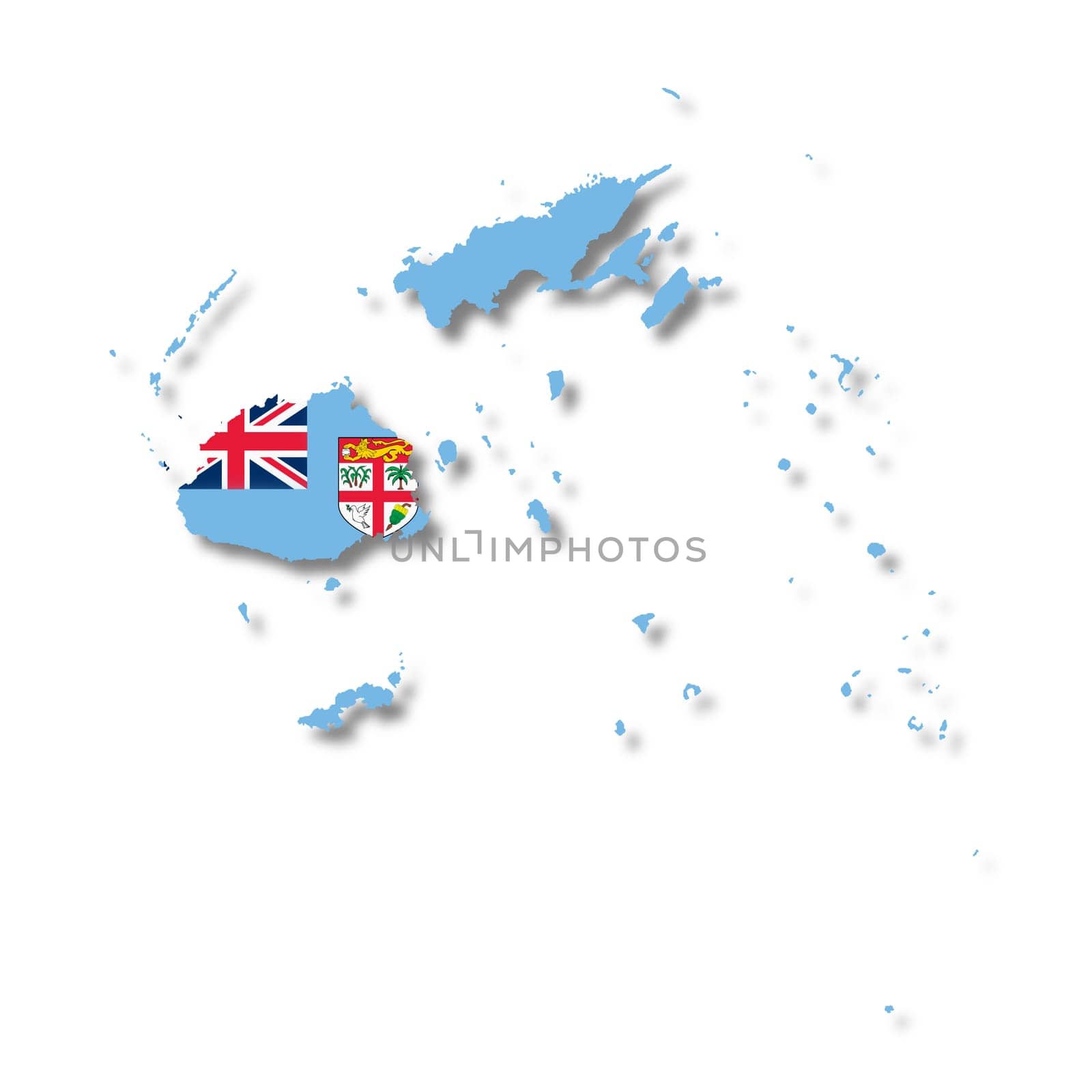 A Fiji map on white background with clipping path to remove shadow 3d illustration