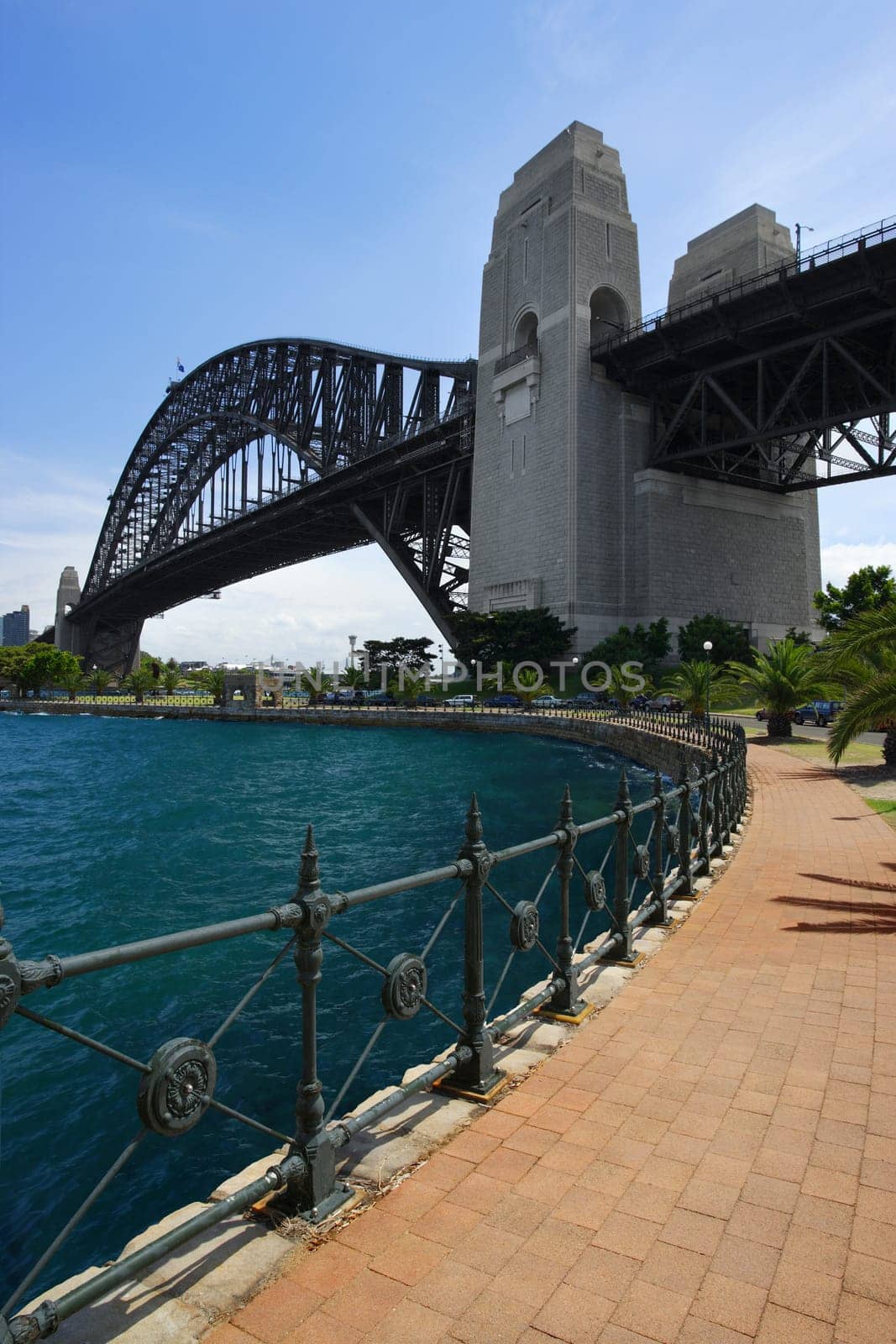 Walking on the path that leads beneath the Sydney Harbour Bridge in Australia.