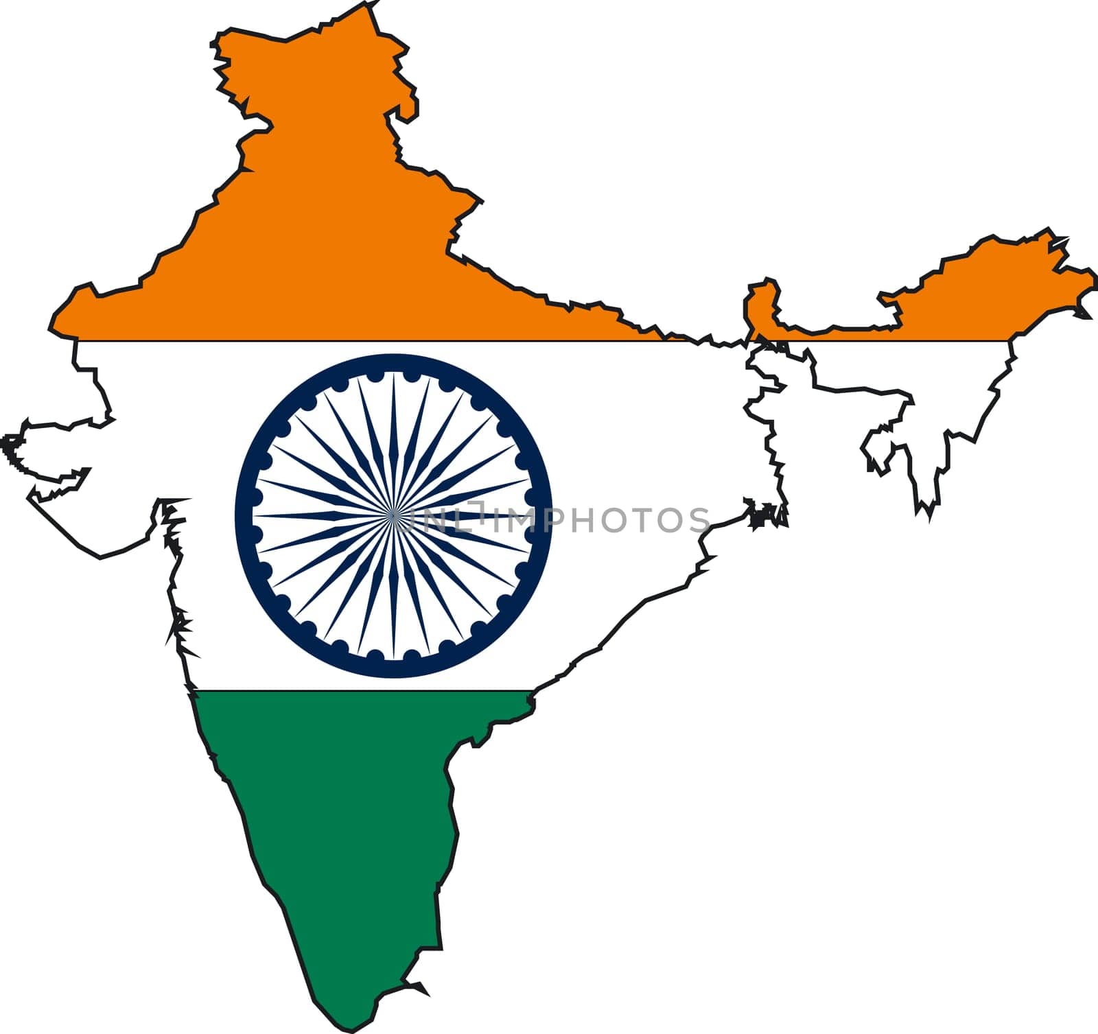 Vector Illustration of a Map and Flag from India