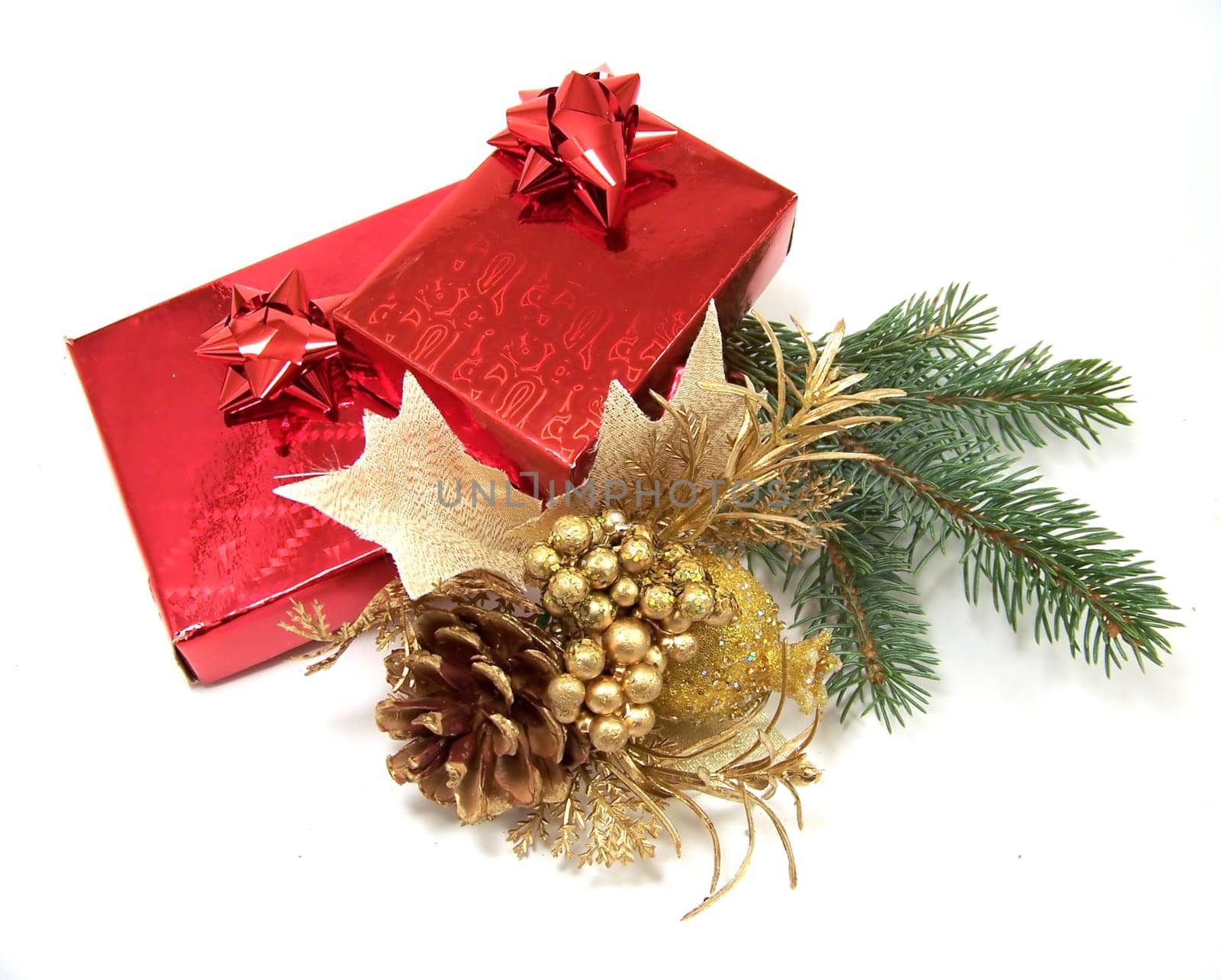 Hand-painted candle Holder with fir-tree branch as Christmas decoration