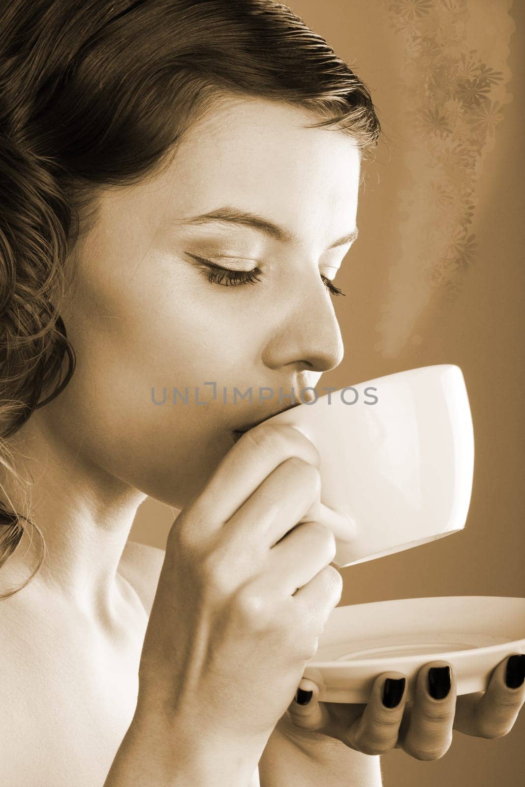 glamorous girl having a cup of coffee