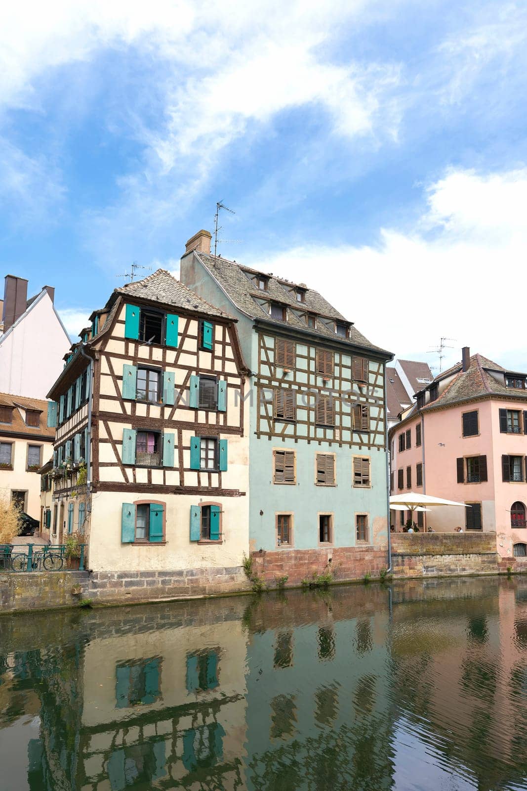 historic half-timbered houses in the picturesque medieval old town of Strasbourg in France