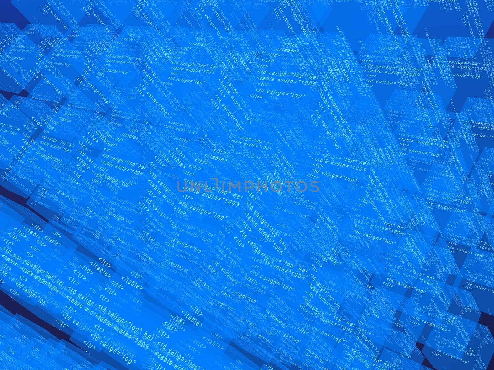 3d rendered illustration of abstract blue matrix cubes