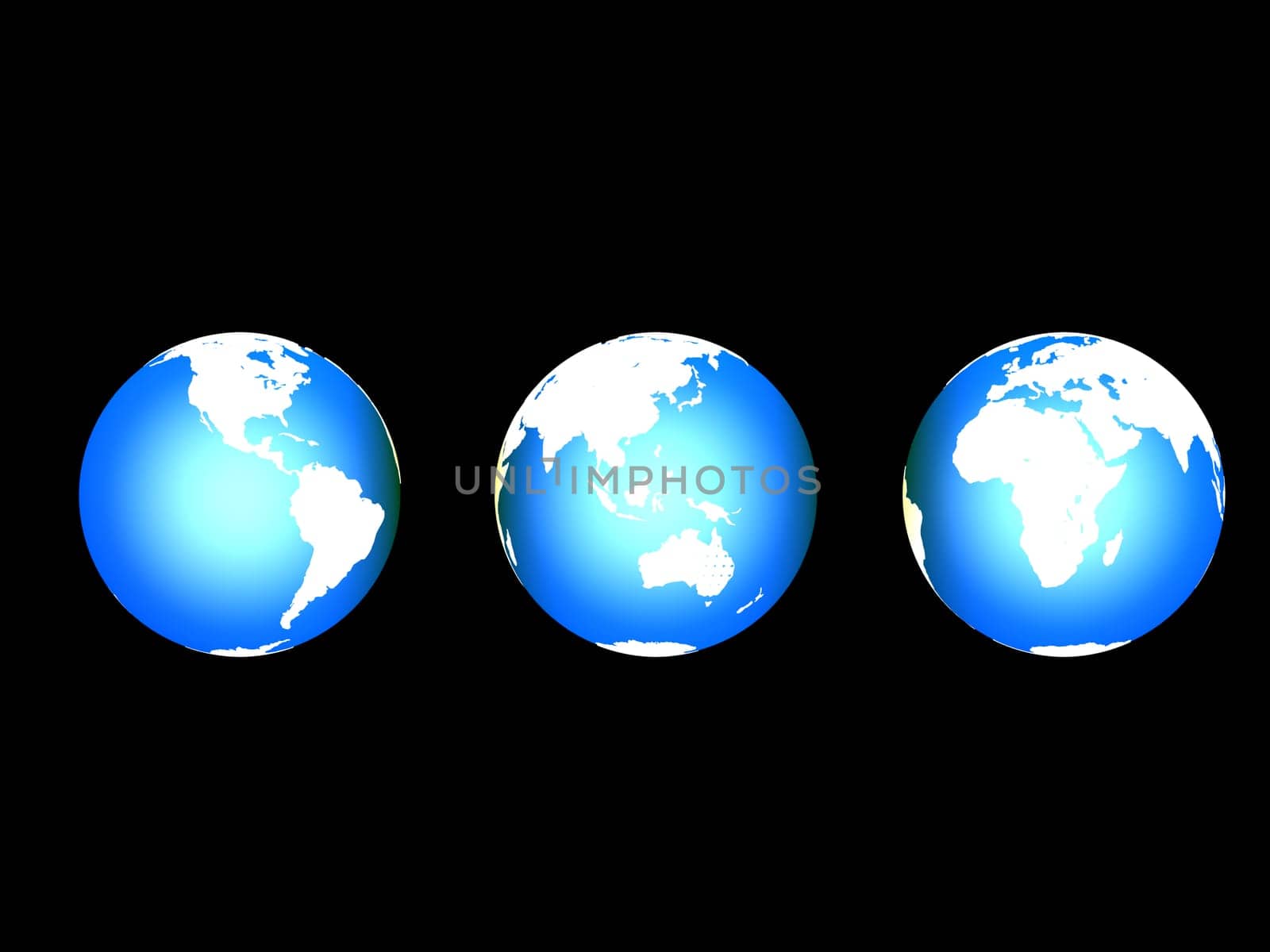 3d rendered illustration of three little globes on a blck background