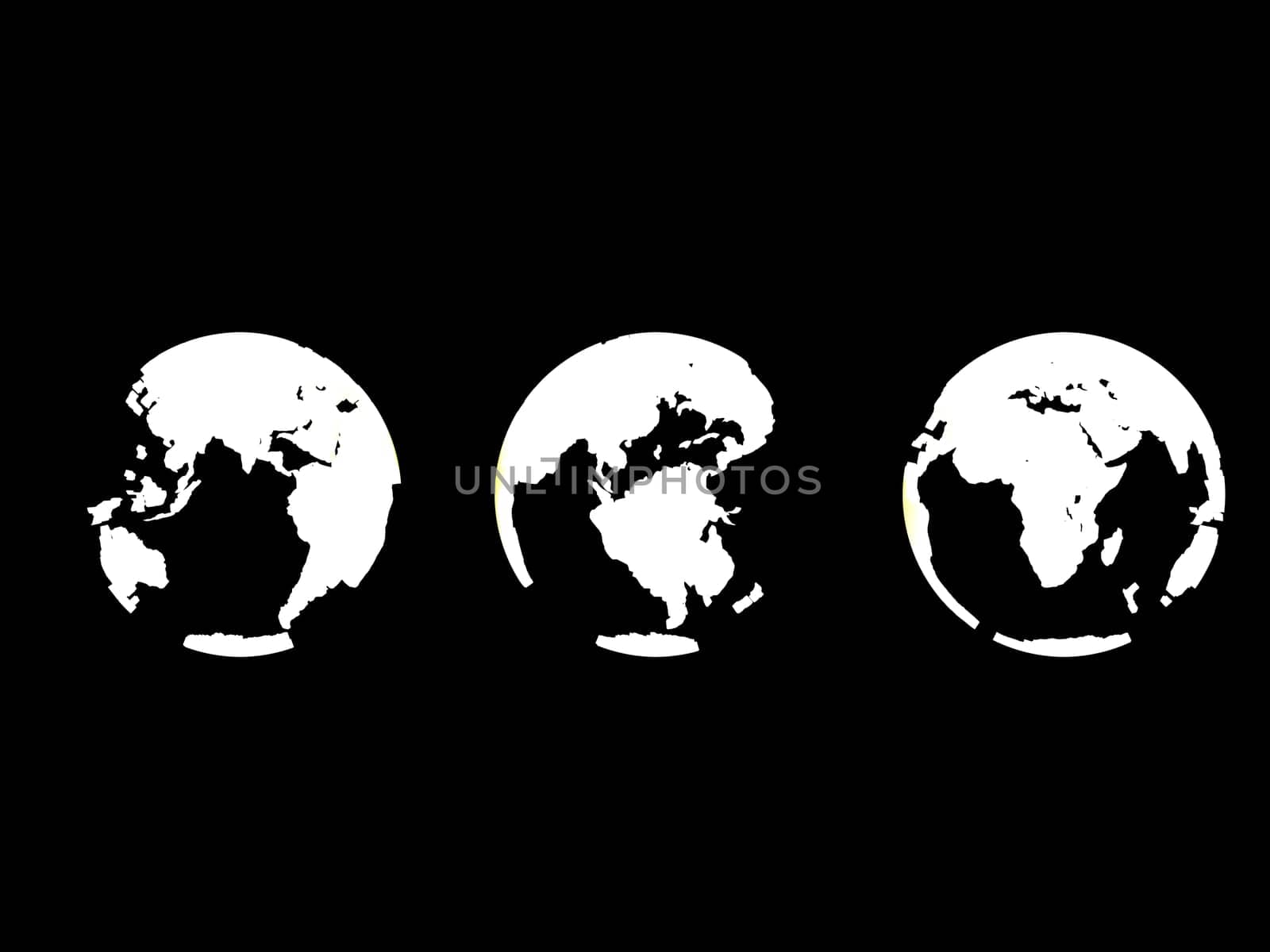 3d rendered illustration of three little globes on a blck background