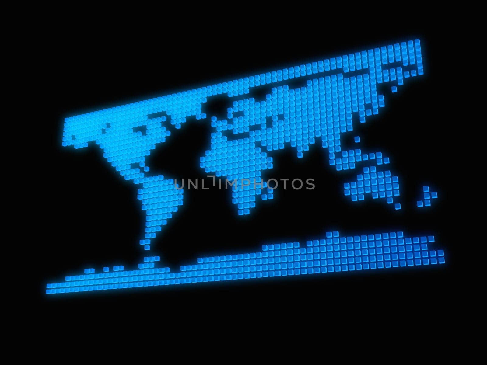 3d rendered illustration of a blue world map on a black background