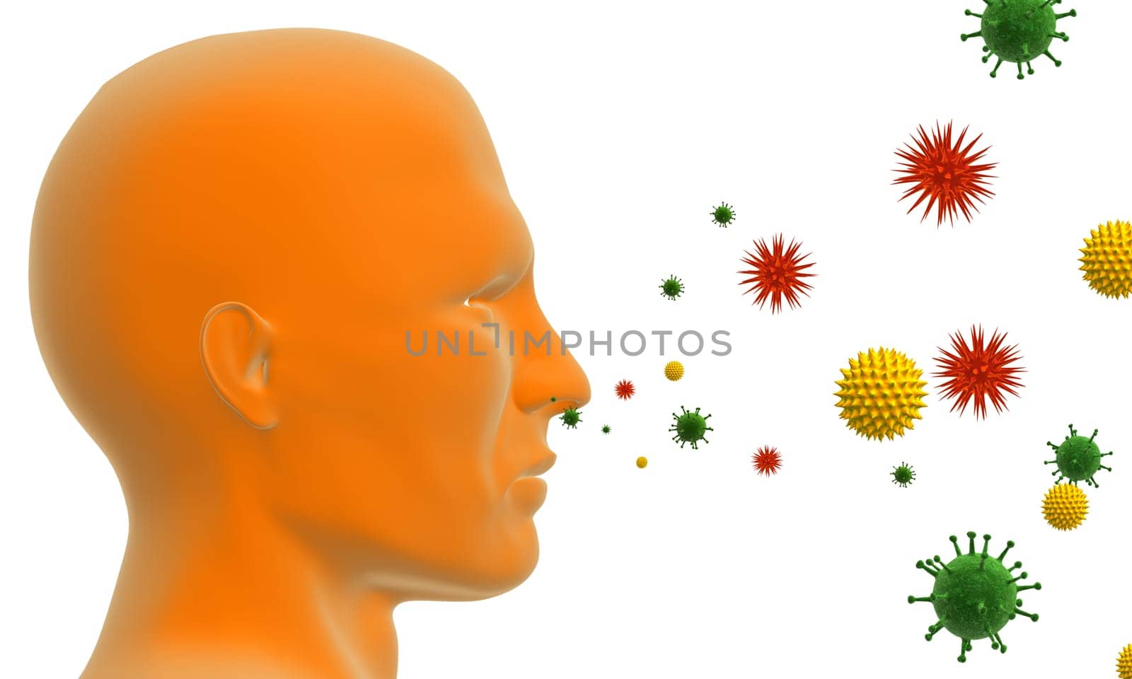 3d rendered illustration of a human head and pollen