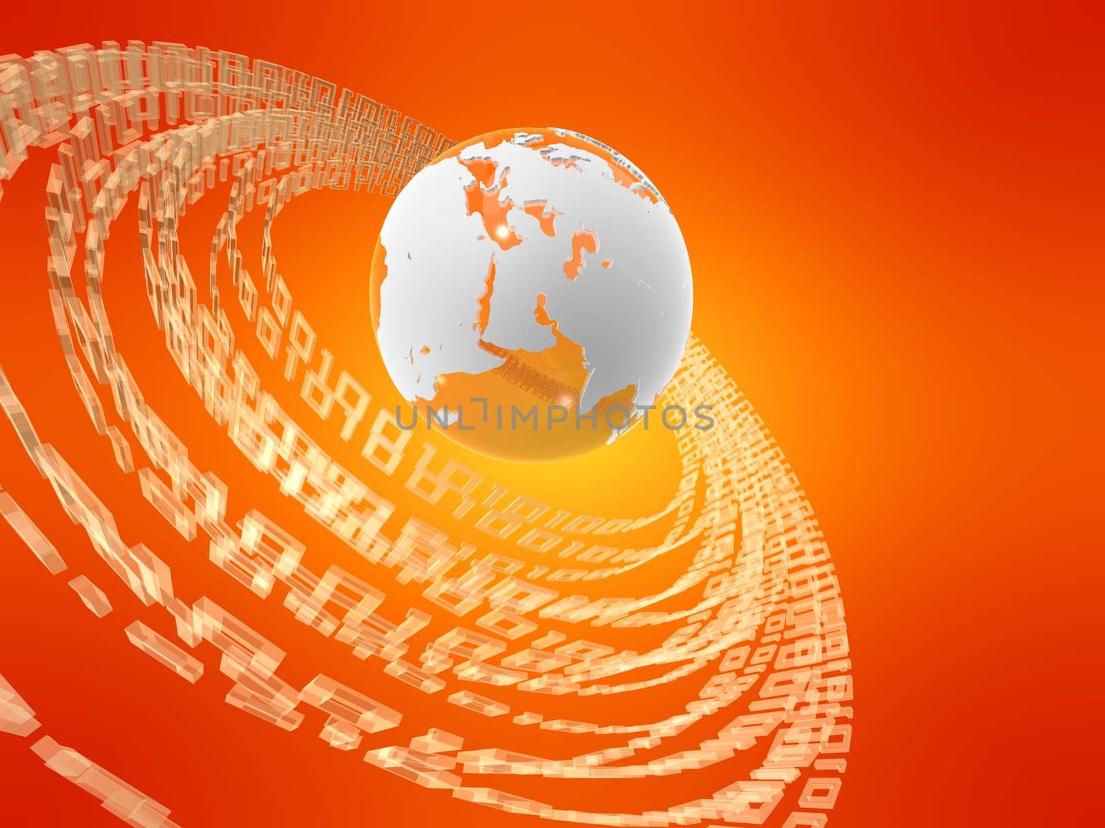 3d rendered illustration of a binary code and a globe