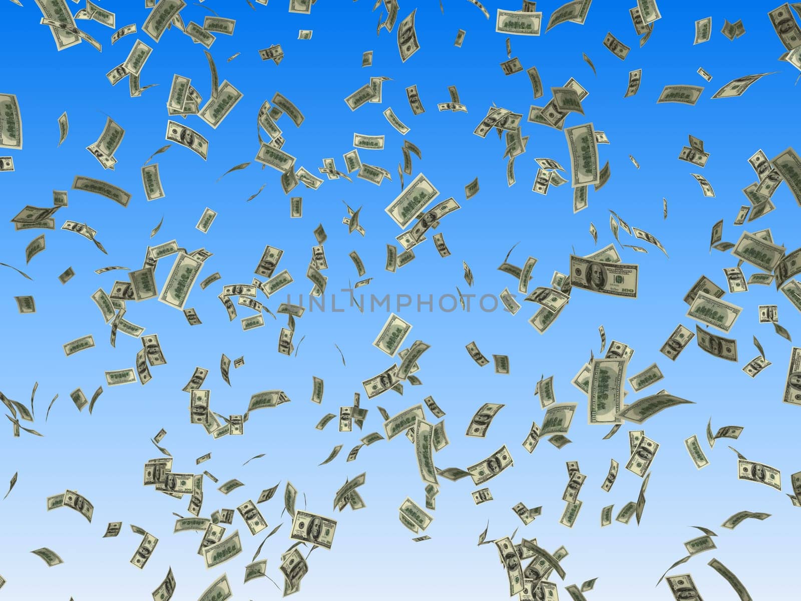 3d rendered illustration of many falling dollar note