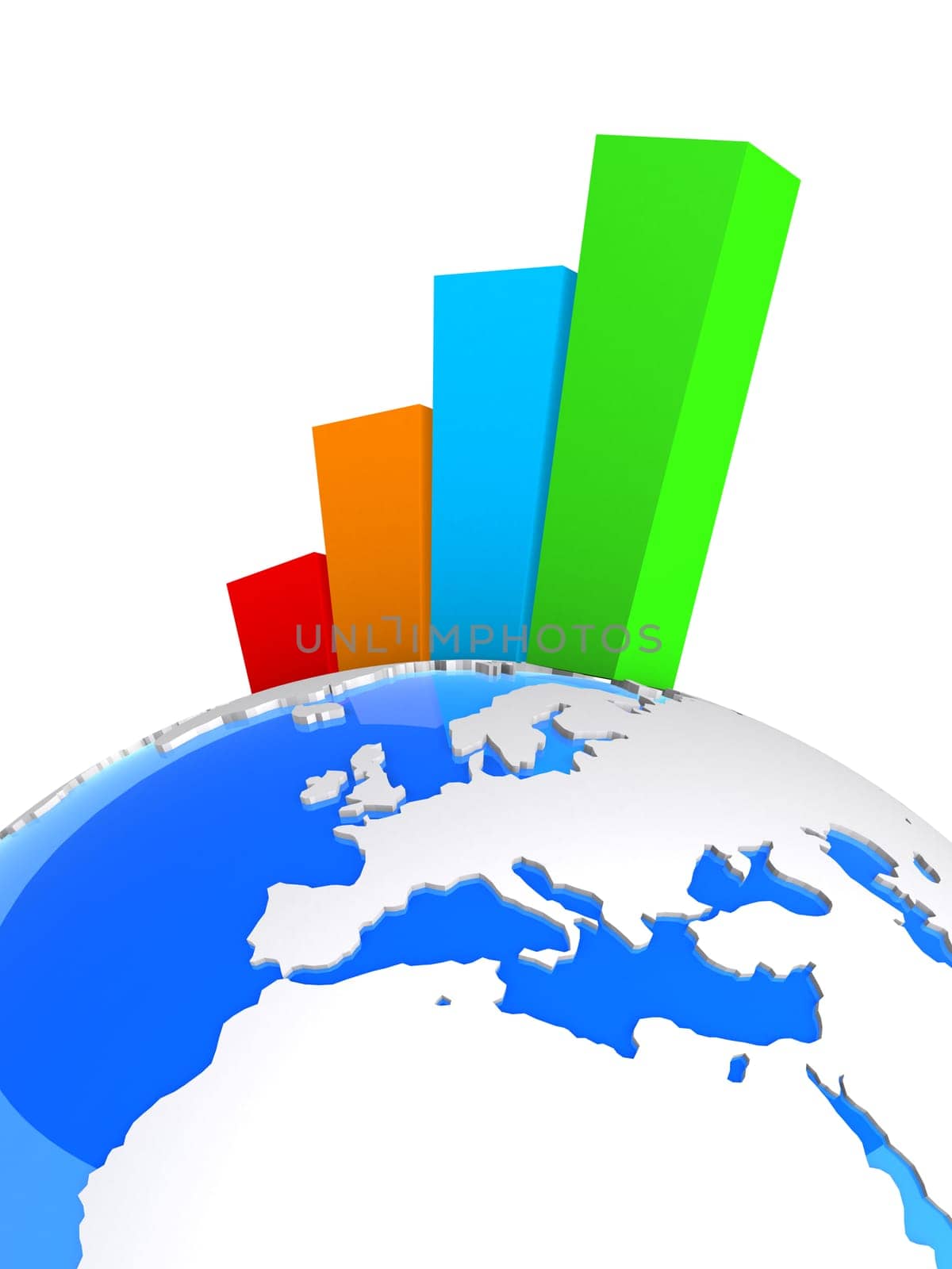3drendered illustration of a globe and a colored statistic
