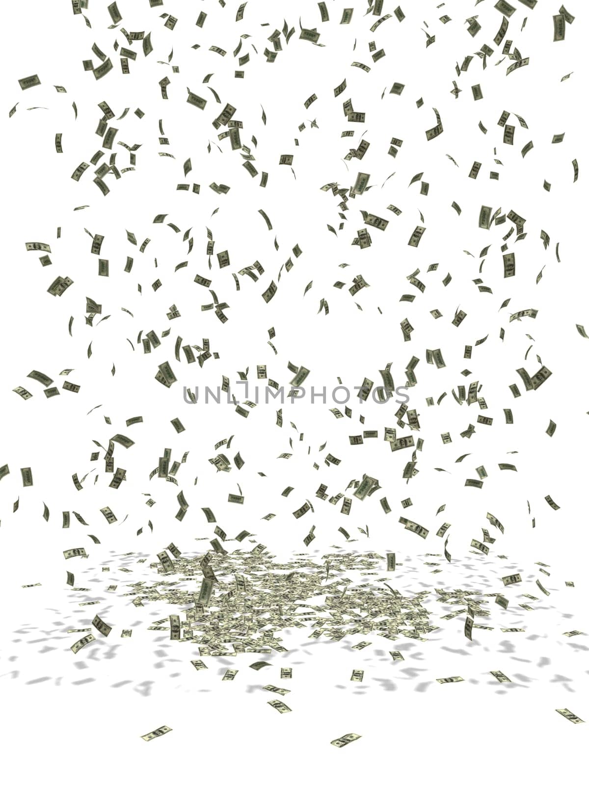 3d rendered illustration of many falling dollar note